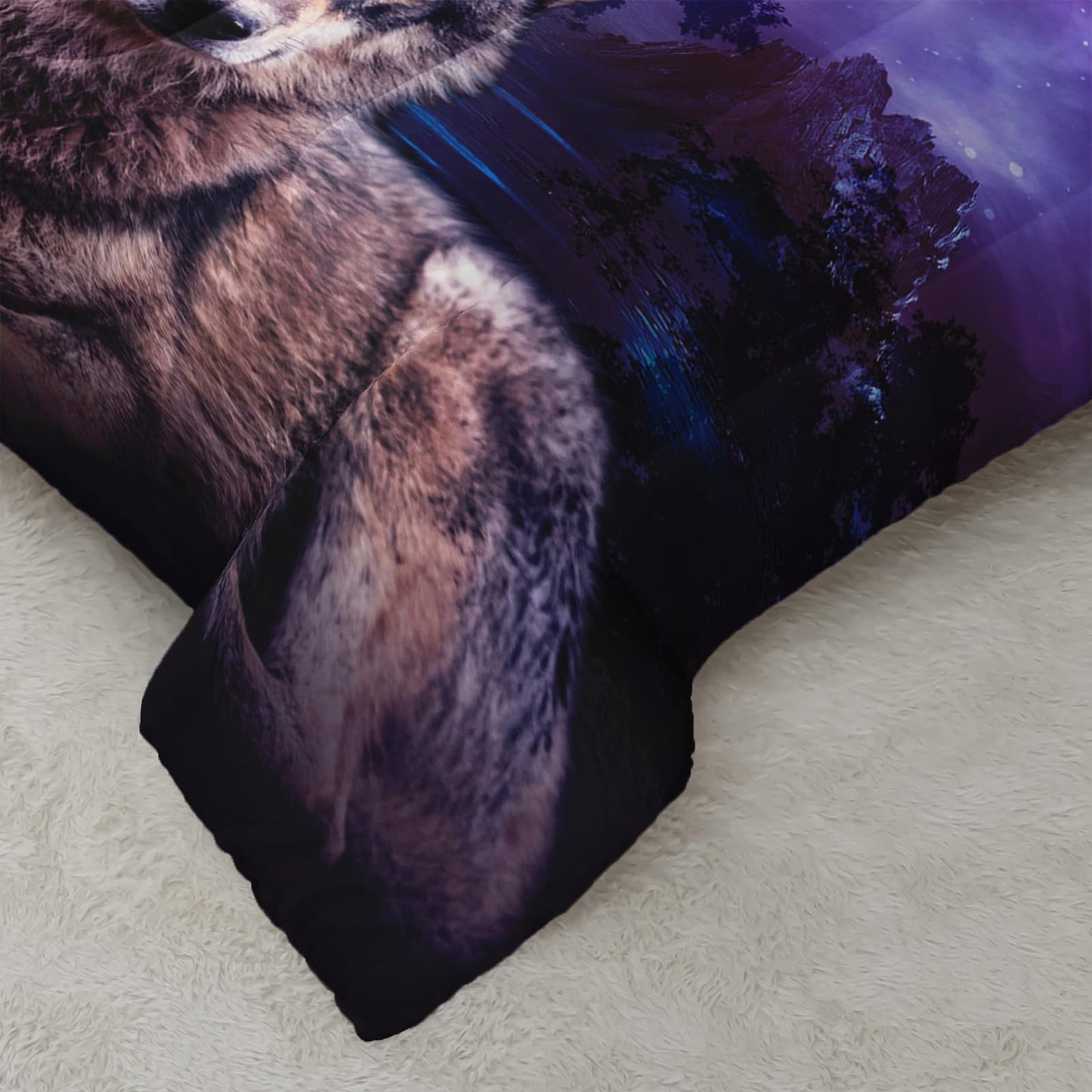 AILONEN Wolf Comforter Set Queen Size, Red Moon Outdoor Wolves Couples Bedding Set for Boys Girls,Woodland Forest Wild Wolves Duvet Set 3 Pieces, 1 Quilt and 2 Pillowcases