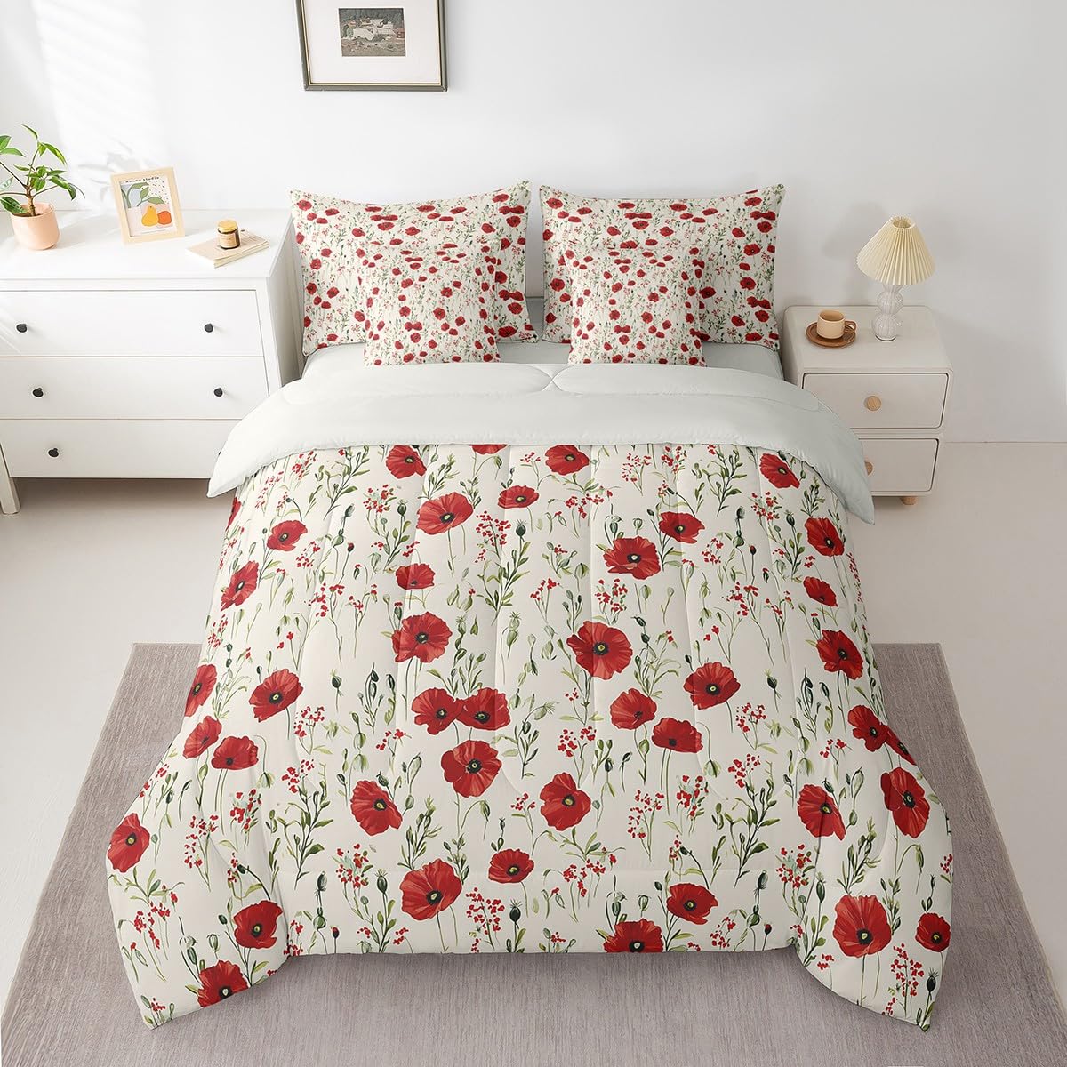 Retro Floral Boho Bed Set Twin Size 70S Hippie Flowers Bohemian 7 Pieces Bedding Set for Kids Boys Girls Psychedelic Floral Bed in a Bag with Comforter, Sheets, Pillowcases Breathable Bedroom