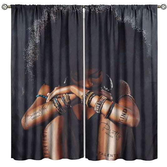 BenYaSong Black Girl Woman Blackout Curtain African American Afro Lady Sexy for Home Kitchen Livingroom Coffee Room Window Drapes 2Panel 41" W X 44" L