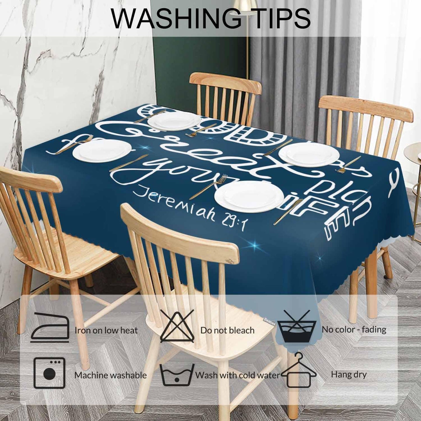 Beabes Holy Bible Tablecloth for Rectangle Tables Christian Quote Galaxy Picnic Table Cover Dinner Kitchen Table Cloth Camping Tablecloths 52"X70" God Has A Great Plan for Your Life