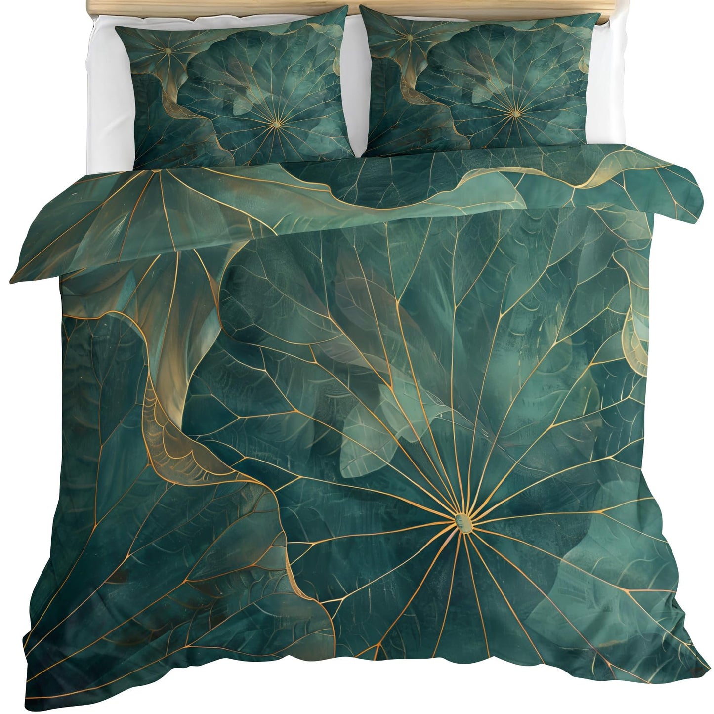 ZAMODE Lotus Leaf Duvet Cover Oversized King Size, Natural Botanical Leaves Comforter Cover 120" x 98", Green Plant Bedding Set with 2 Pillowcases
