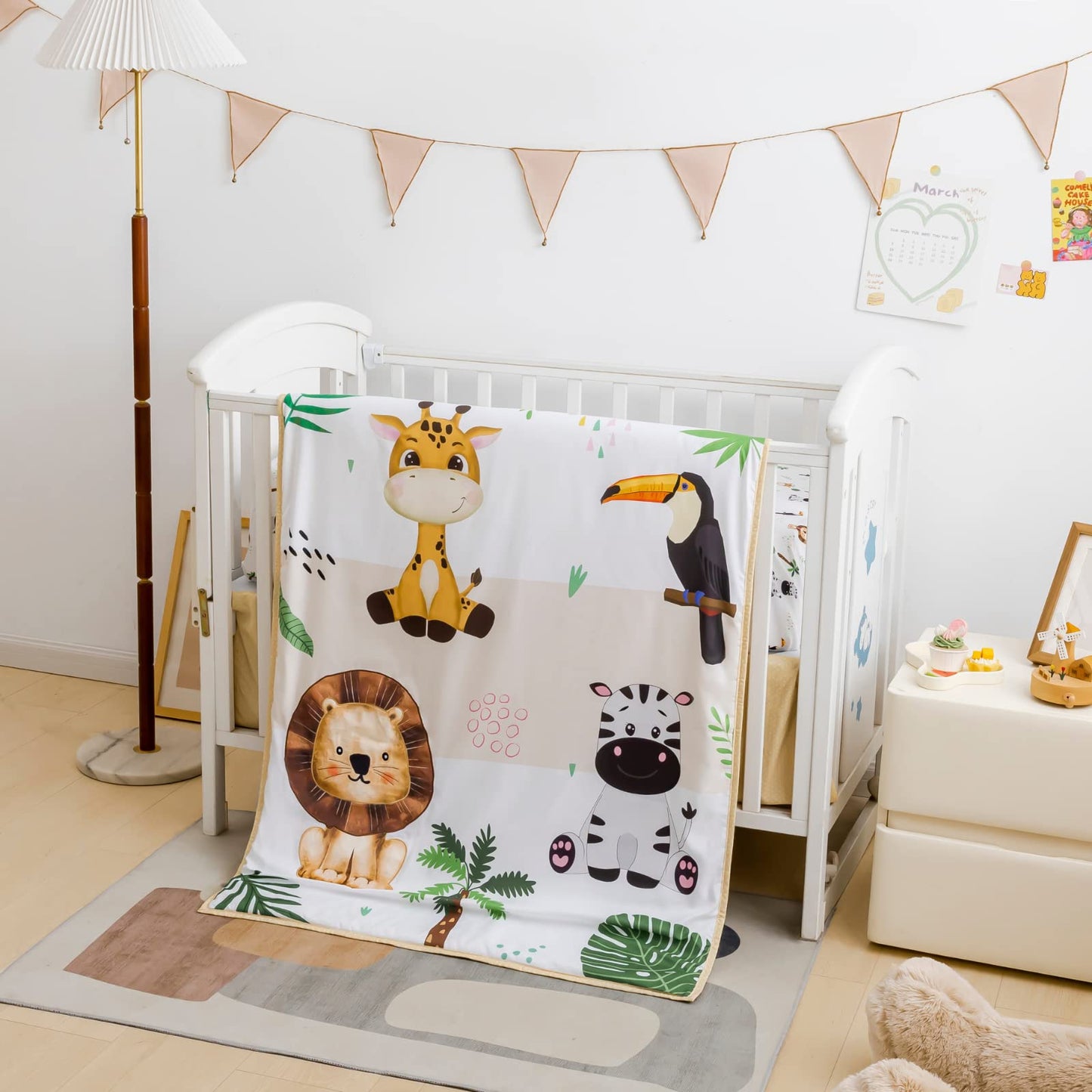 Cokouchyi Safari Animal Crib Bedding Set for Baby Boys Girls, 3-Piece Baby Crib Bedding Set, Standard Size Crib Set Including Crib Skirt, Sheet & Comforter