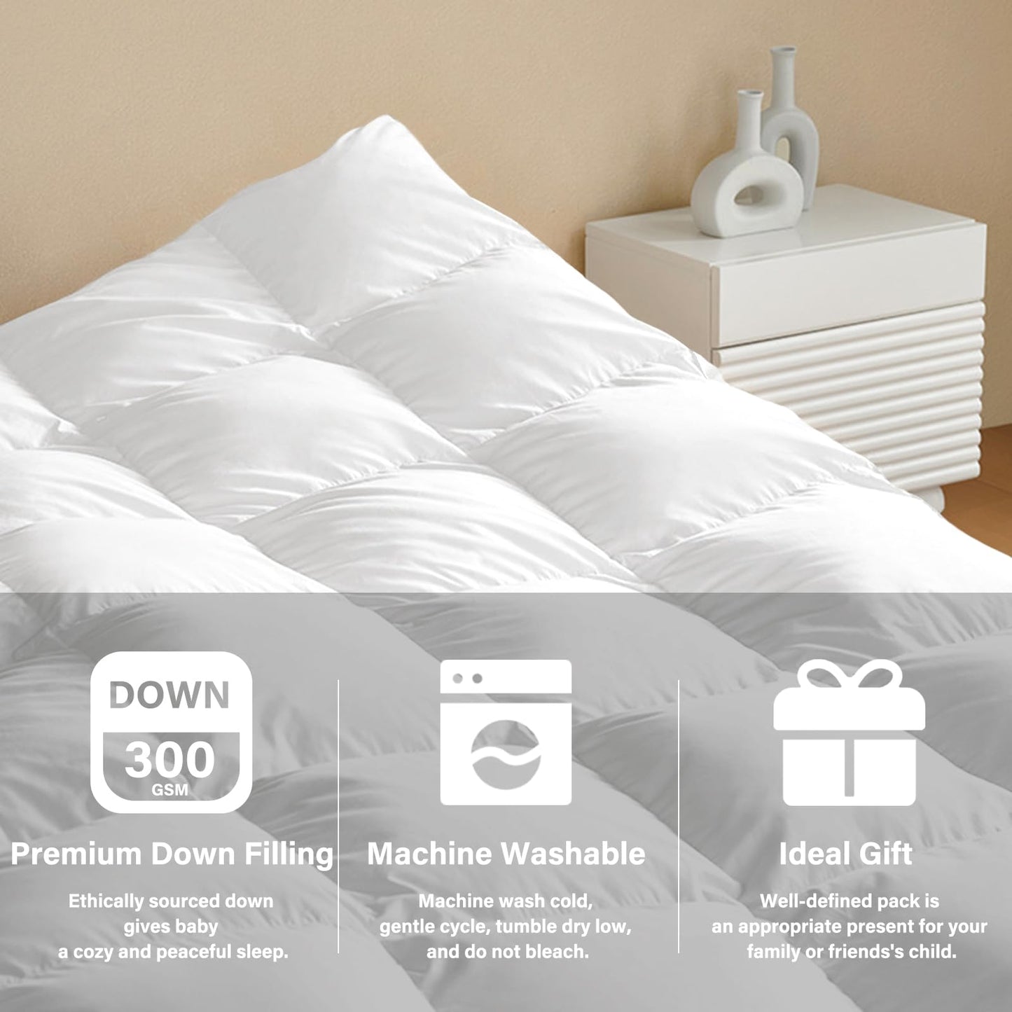 zzlamb Kids Toddler Comforter Crib Blanket, Warm Baby Down Quilt Crib Comforter Small Duvet Insert, Lightweight Soft Noiseless Cotton-Blended Shell Down Proof Machine Washable, White 41x48in