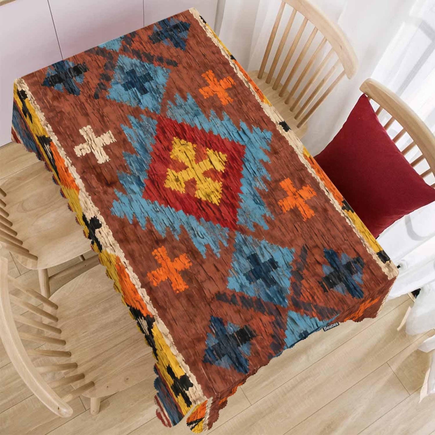 Beabes Tribal Pattern Decorative Table Cover for Kitchen, Ethnic Chevron Native American Style Red Oblong Tablecloth Dining Table Cloth Tabletop Tablecloths for BBQ Picnic Coffee 52"X70"