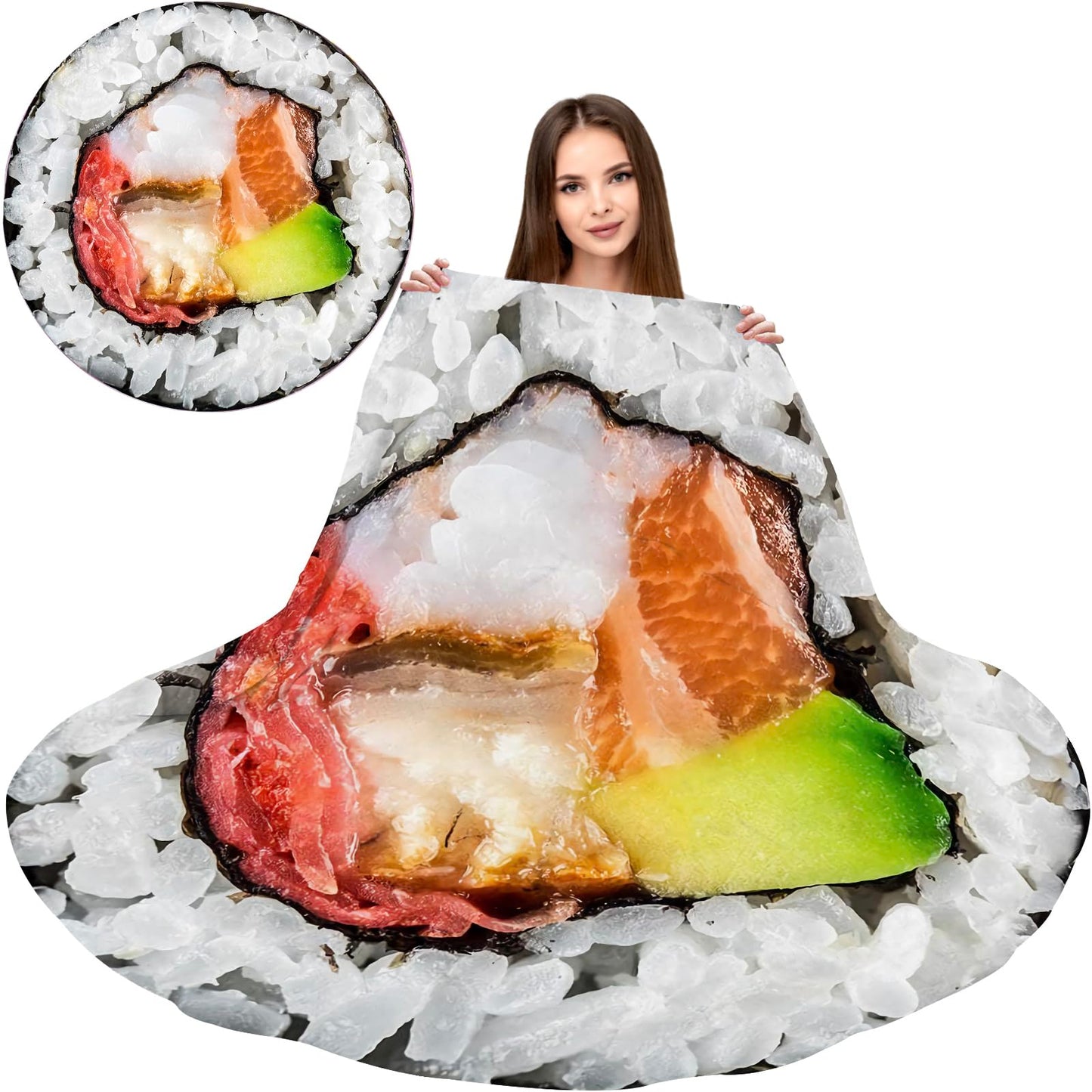 ARESD Flannel Fleece Blanket - Sushi Roll Wrap Round Throw Blanket - Funny Realistic Food Novelty Throw - 59 Inches