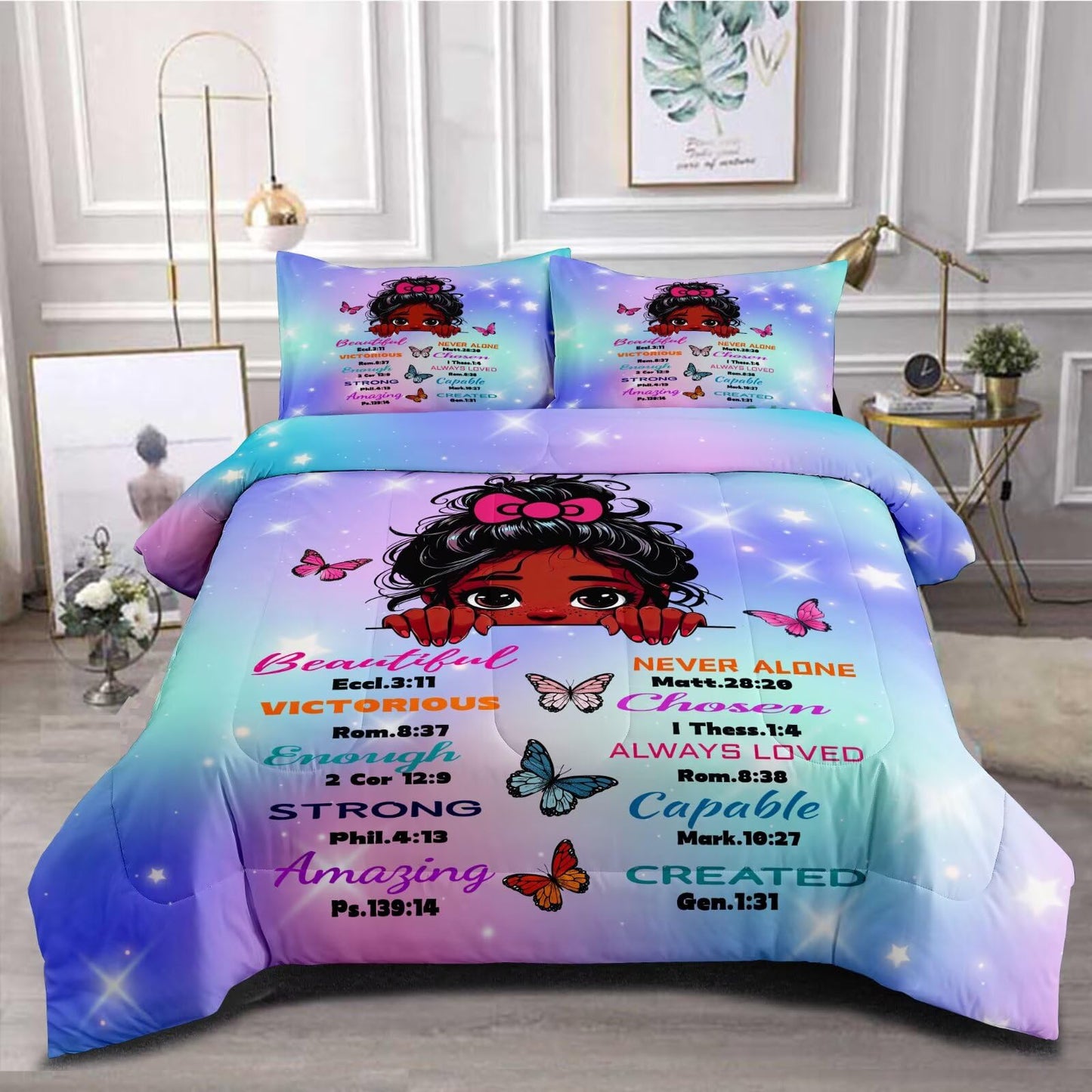 GRAT TIOC Black Girl Comforter Sets Twin Size,Black Girl Magic Bedding Set,Cute Little Melanin Princess Comforter Set for Kids Bedroom Bed