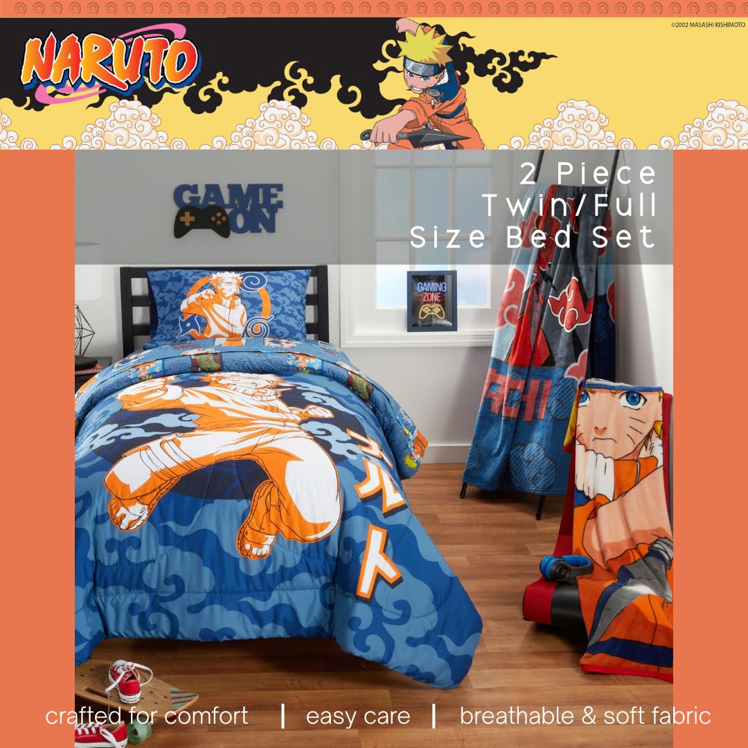 Naruto Anime Kids Bedding Super Soft Cozy 2 Piece Microfiber Reversible Comforter & Pillowcase Set, Twin/Full (Officially Licensed Product) By Franco