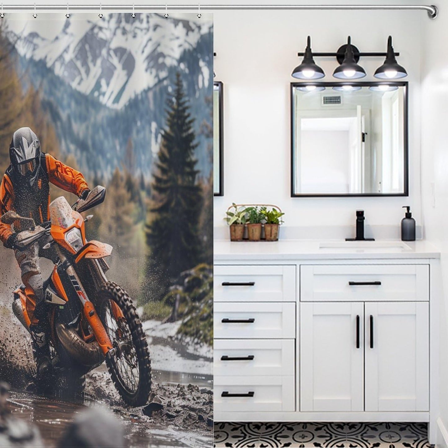 HDESDIS Dirt Bike Racing Shower Curtain, Motocross Racer Extreme Sports Shower Curtain Set with 12 Hooks for Bathroom Decor Accessories Bathtub Curtain, 36"x72"