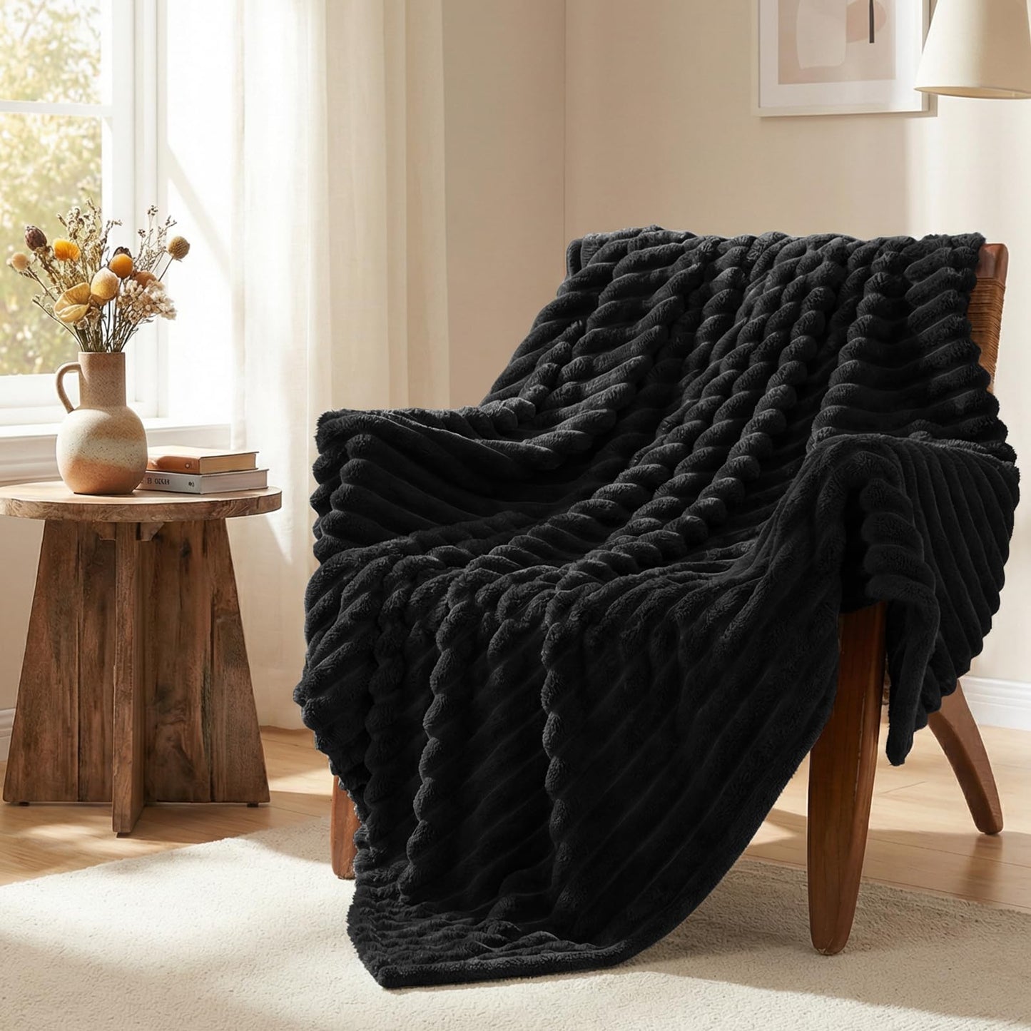 HIMEET Fleece Black Throw Blanket for Bed - 300GSM Ribbed Soft Cozy Dog Blanket for Couch, Graduation Birthday for Men Dad Women, College Dorm Essentials Room Throws, 50x60 Inches
