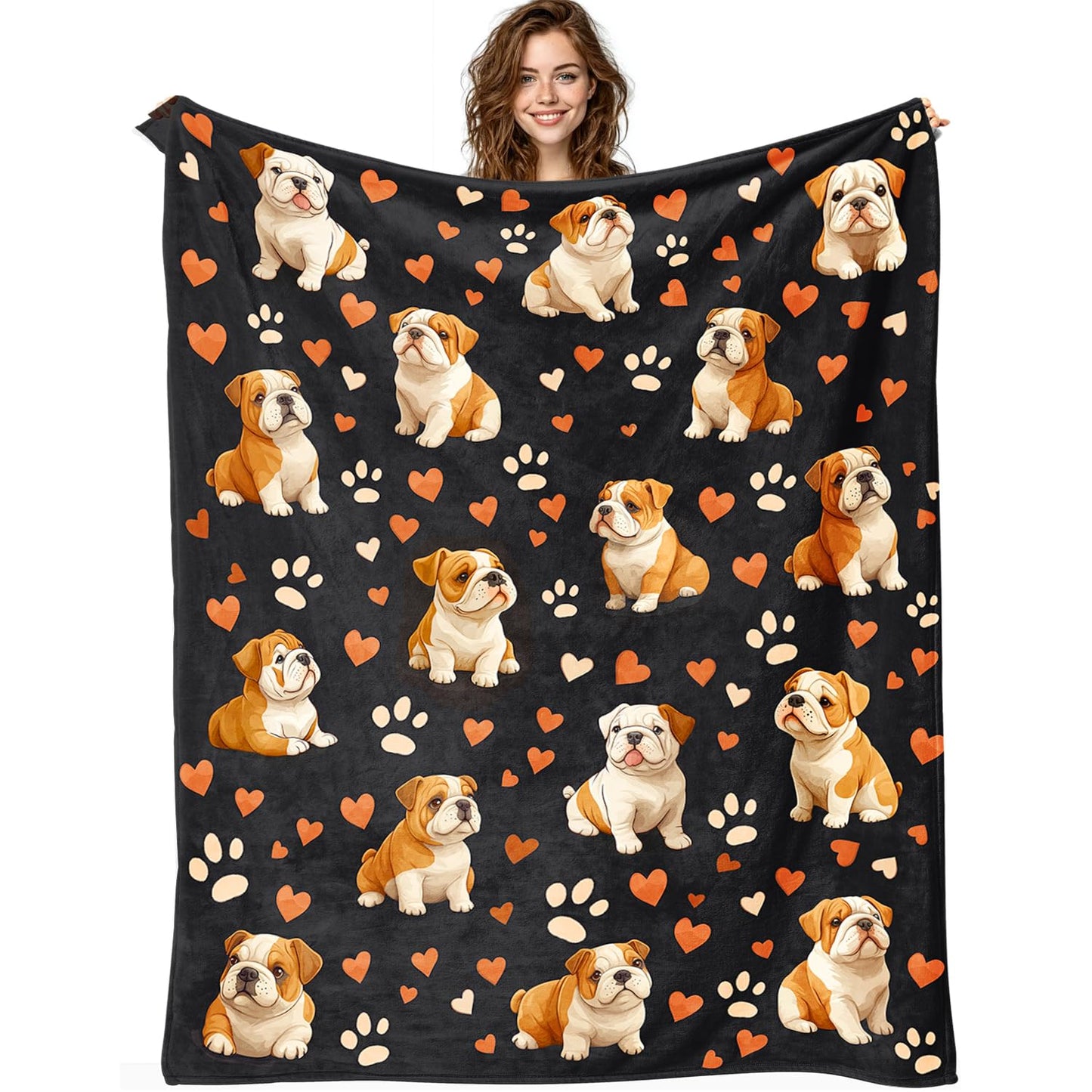 English Bulldog Blanket English Bulldog Decor Cozy Animal Throw Super Soft Plush Flannel Fleece Blanket Gift for Kids Adults Men Women Ultra Warm & Lightweight Flannel, 50"X40"