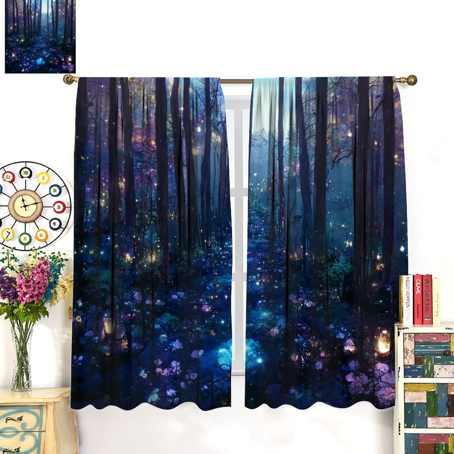 Magical Forest Curtains, Mystic Purple Forest Nature Scenery Print Rod Pocket Room Darkening Window Treatments for Living Room Bedroom Kitchen 42x45 Inch