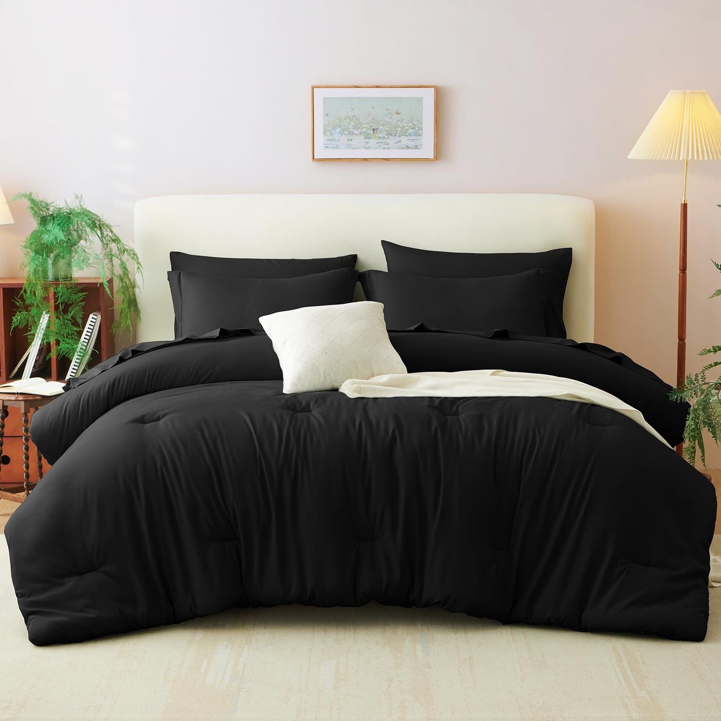 CozyLux King Size Comforter Set Black, 7 Pieces Bed in a Bag King Comforter Set with Sheets, Luxury Soft Bedding Sets with Down Alternative Comforter, Fitted Sheet, Flat Sheet, Pillowcases & Shams