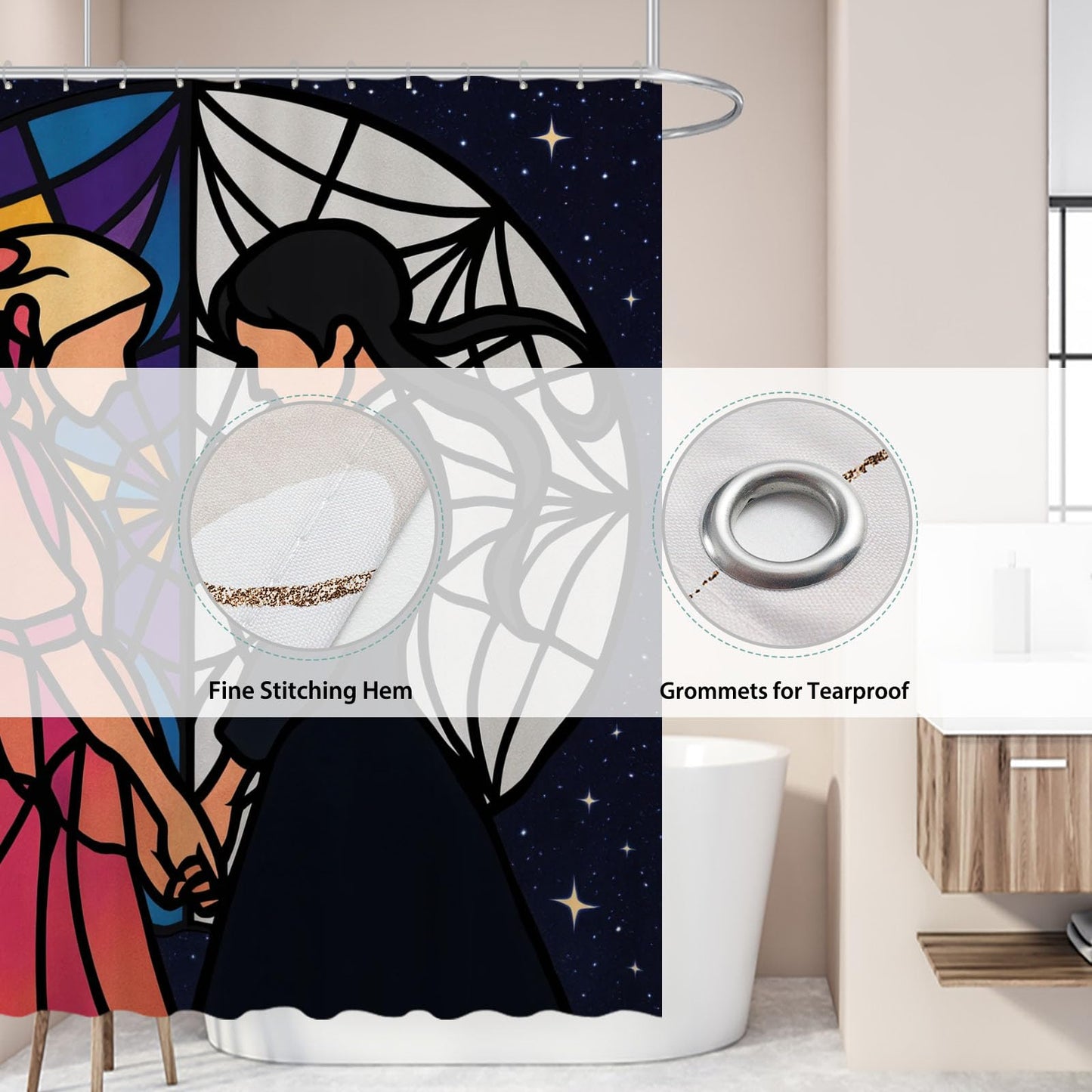 Funnytree Goth Magic Girls Shower Curtain 72"x72" - Waterproof Fabric Bathroom Decor for Women Daughter Girls Teens Fans, Easy Care Washable (Hooks Not Included)