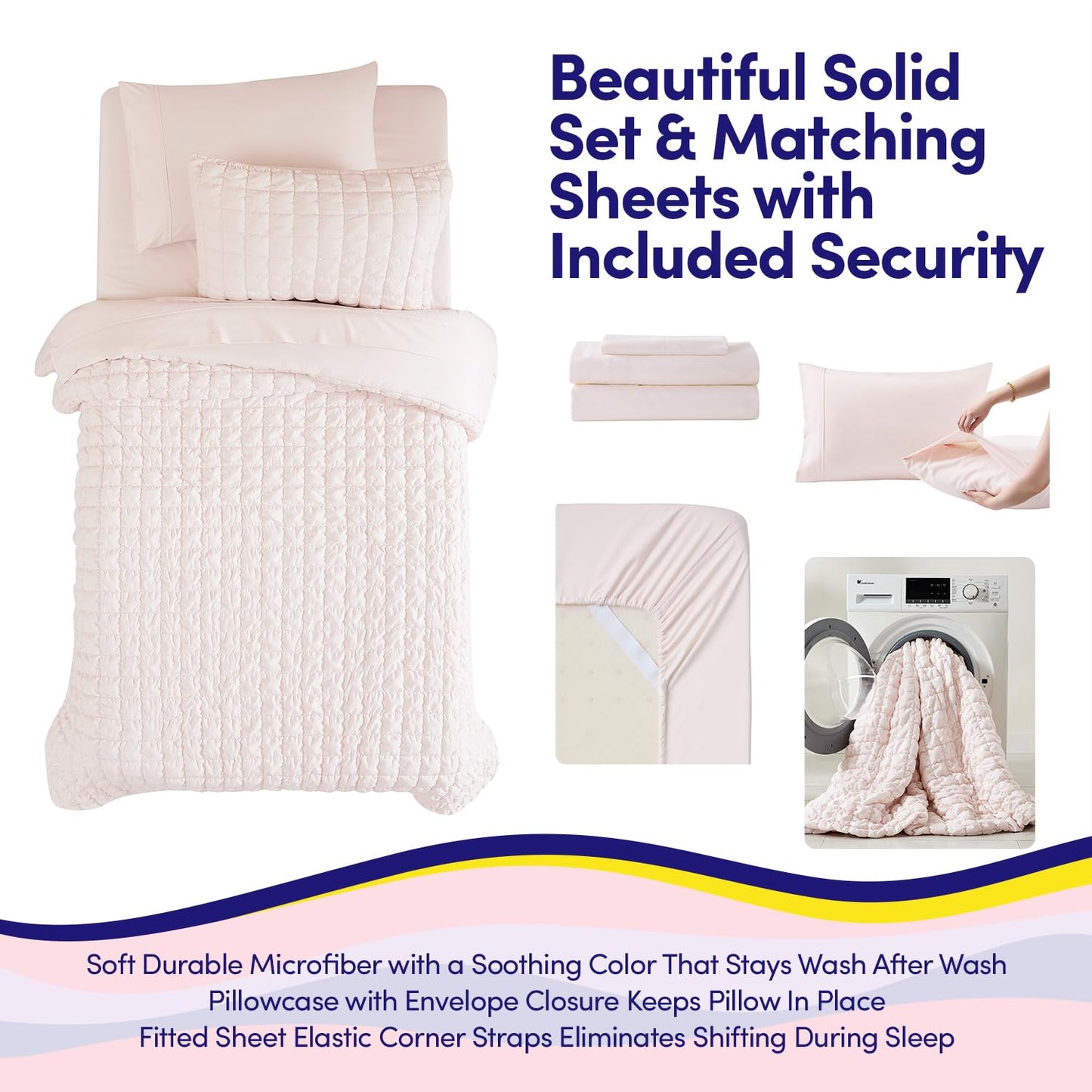 Kids Twin Size Bed in a Bag Tufted Comforter & Sheet Set – Complete Bedding Set with Corner Strap Fitted Sheet, Ultra Soft Lightweight All Season Comforter, Girls Bedroom, Dorm, Guest Room
