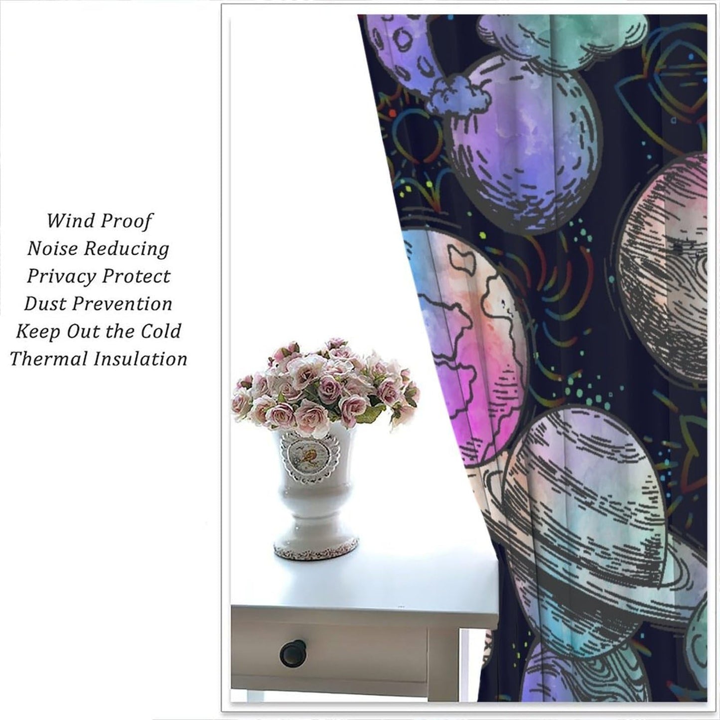 JADERYS Space Blackout Curtains Colorful Universe Galaxy Planet Modern Abstract Art Kids Girls Boys Bedroom Living Room Rod Pocket Decoration Window Drapes 2 Panels W21xL45in