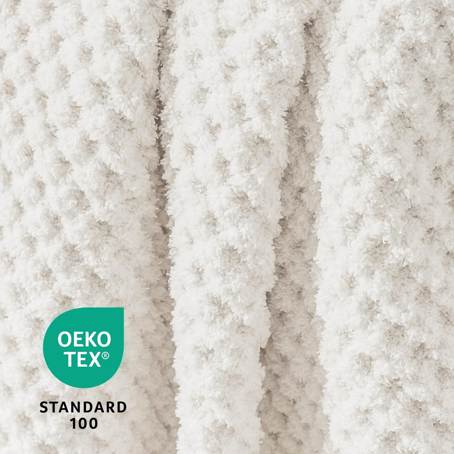 blunique Waffle Knit Throw Blanket, Luxury Cozy Chunky Knit Throw Blanket for Couch, 50 x 60 Inch Thick Ultra-Soft Feather Yarn Knitted Blanket for Sofa, Bed, Home Decor - Off White