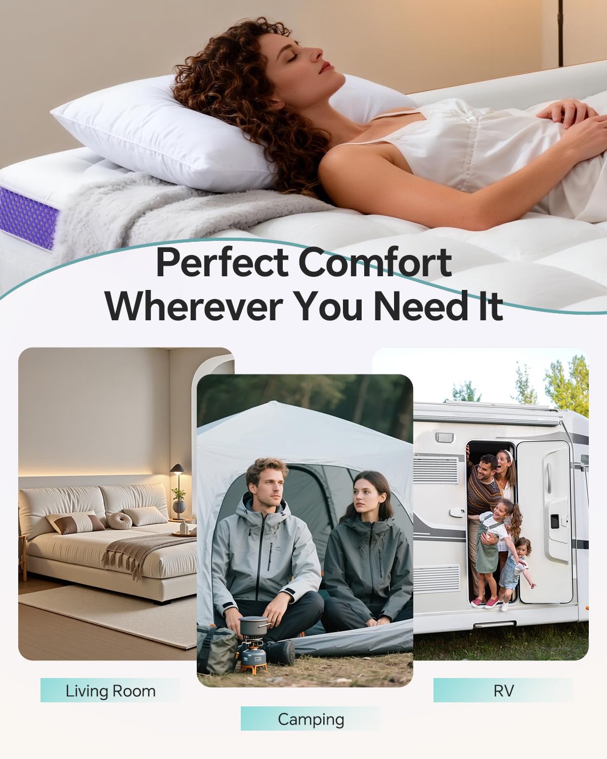 ChiXpace Dual Layer 4 Inch Memory Foam Mattress Topper King - 2 Inch Gel Memory Foam and 2 Inch Pillow Top Mattress Pad, 7-Zone Egg Crate King Size Mattress Topper(White)