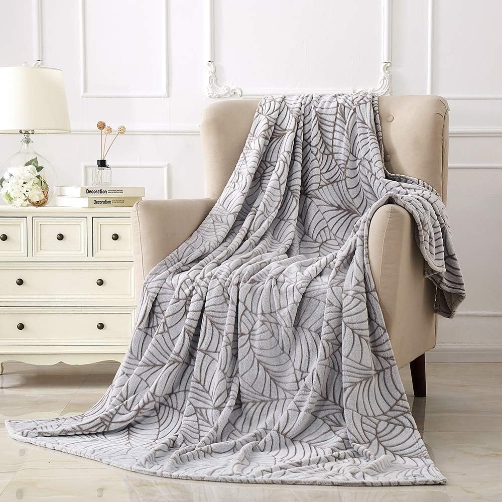 Special Glory Flannel Fleece Blanket Print Super Soft and Warm All Season Flannel Throw for Sofa Bed Car Outdoor Hotel and Home Leaf Print Pattern Light Brown 50x60 inch Pack of 2