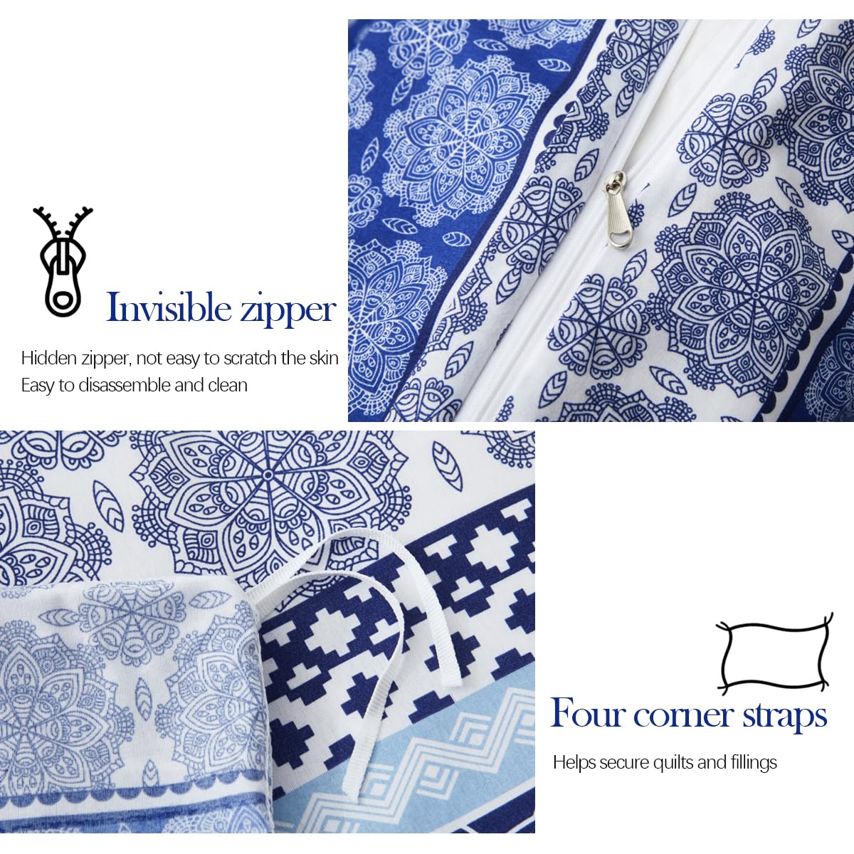 Bed pomu Duvet Cover Set – Soft & Breathable Microfiber Bedding, All Season Comforter Cover with Zipper Closure & Corner Ties, 3 Piece Set (Queen (U.S. Standard), Blue Tribal Stripe)