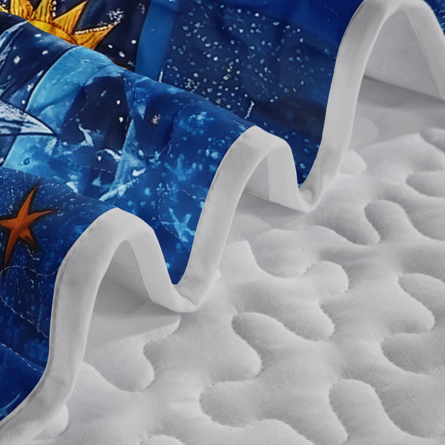 XYNHML Sun Moon Star Quilts Bedding Full 3Pcs Mystic Celestial Galaxy Starry Quilt Set Blue Patchwork Grid Lightweight Soft Bedspread Coverlet with 2 Pillowcases for Kid Boy Girl Teen Adult Bed Decor