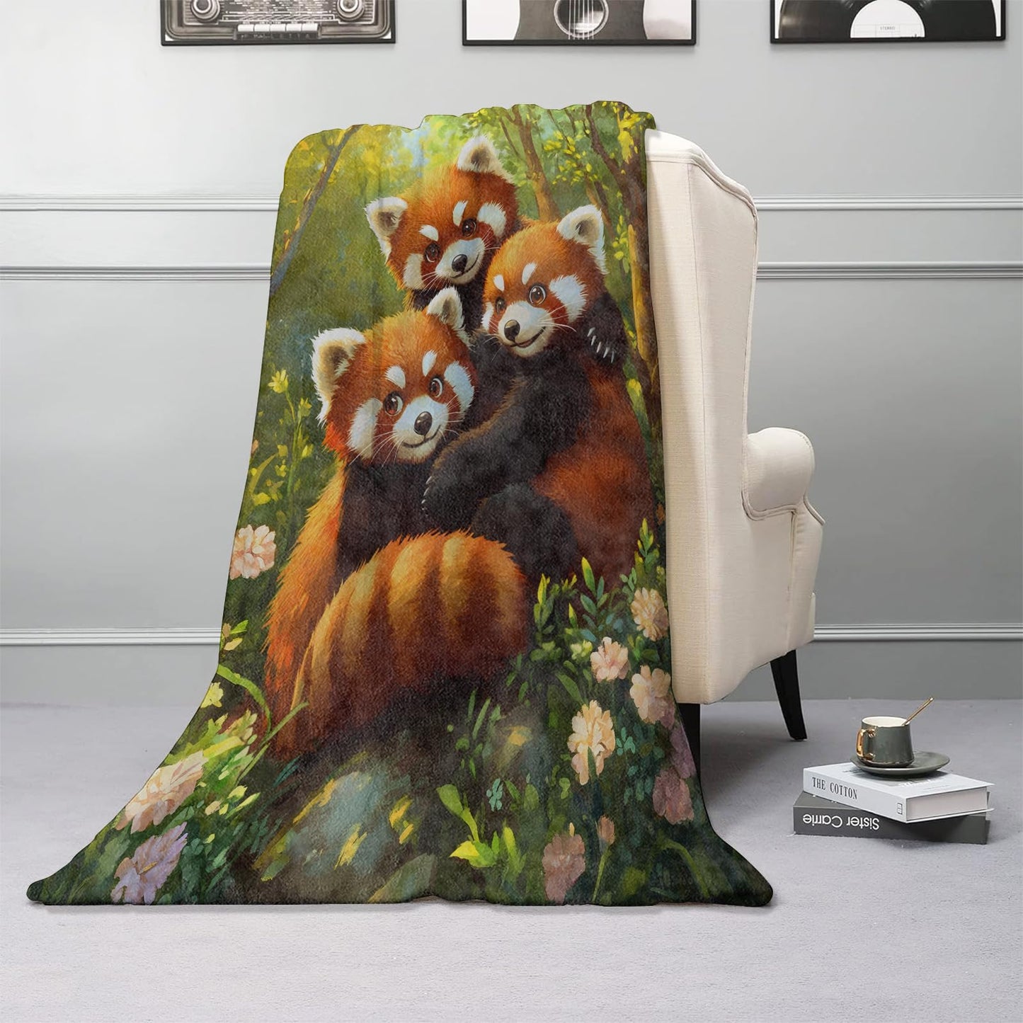 Kibue Adorable Red Pandas Blanket Warm & Plush Flannel Throw Blanket - Soft Cozy Lightweight Blankets for Travel, Sofa, Bedroom, Office, Home Decor for Adults Kids Women 60"×50"