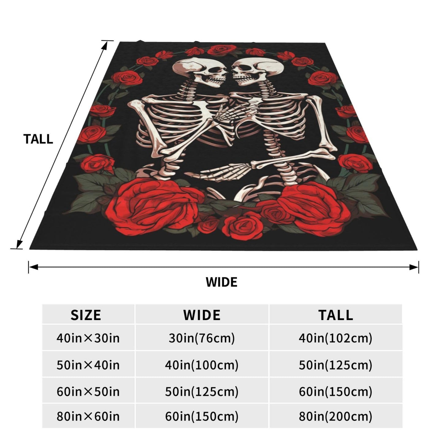 amepay Skull Lover Rose Flower Blanket Gifts for Adults Women Men Skeleton Tarot Flannel Throw Blankets Soft Fuzzy Lightweight for Home Decor Couch Bed Sofa 50x40 Inches