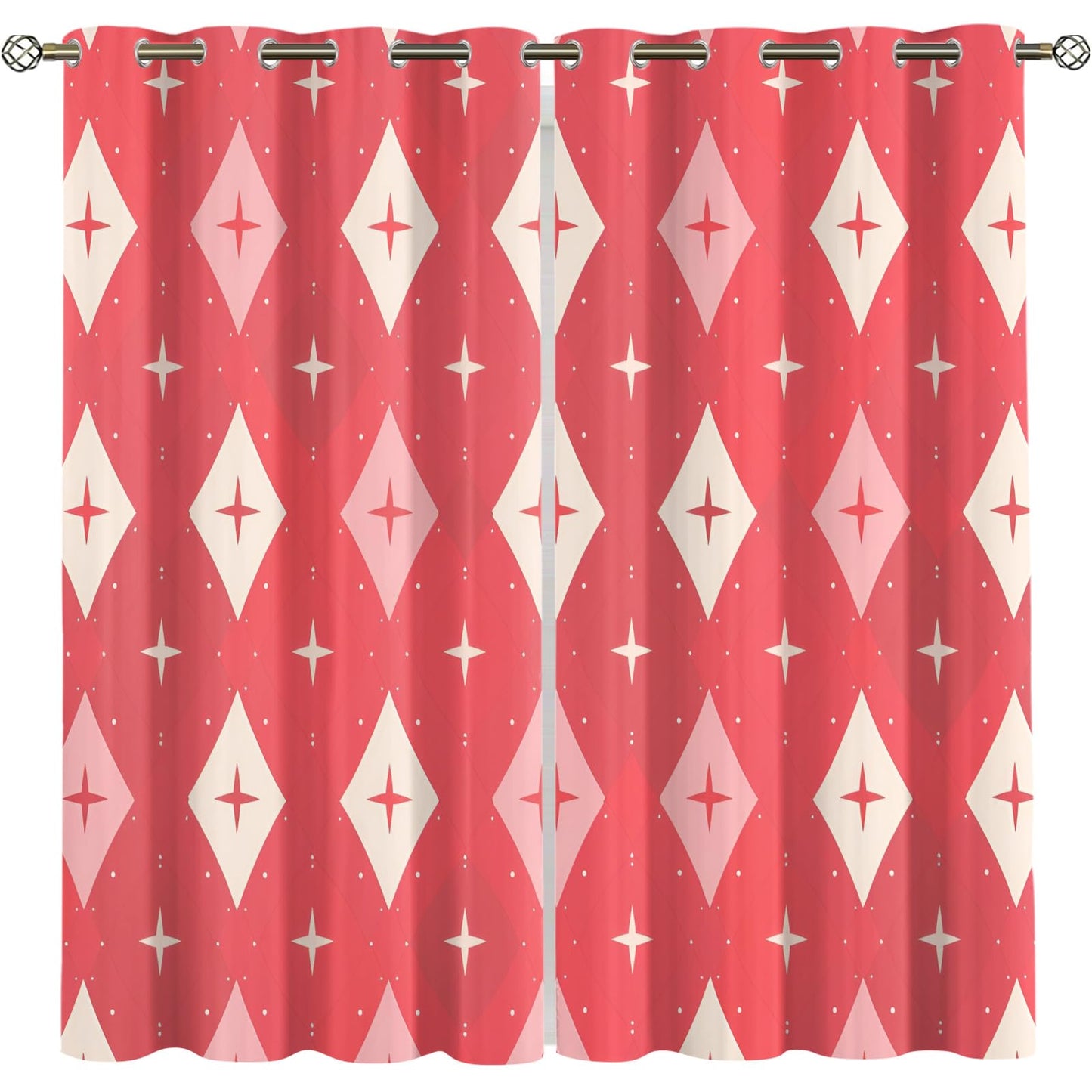 XAFIAUR Rhombus Geometry Blackout Curtains, Shining Stars Curtains for Living Room, Retro Art Black Out Bedroom Curtain Thermal Insulated Grommet Drapes 2 Panels, for Boys Room 31.5" W x 63" L x2