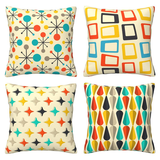 Bshuey Pillow Covers 18x18 Inch Set of 4 Mid Century Modern Retro Pattern Throw Pillow Covers Farmhouse Cushion Case Decor for Sofa Couch