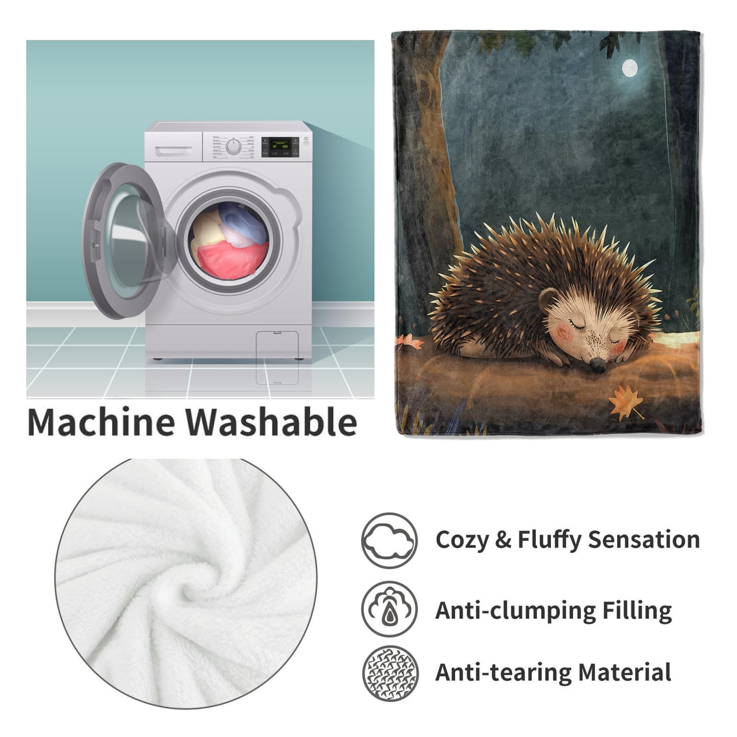 VANZEV Cute Hedgehog Flannel Blanket,Autumn Wildlife Soft Lightweight Throw Blankets Gifts for Women Animal Lovers,50" x 60" Perfect for Couch Bed Home Travel Decor