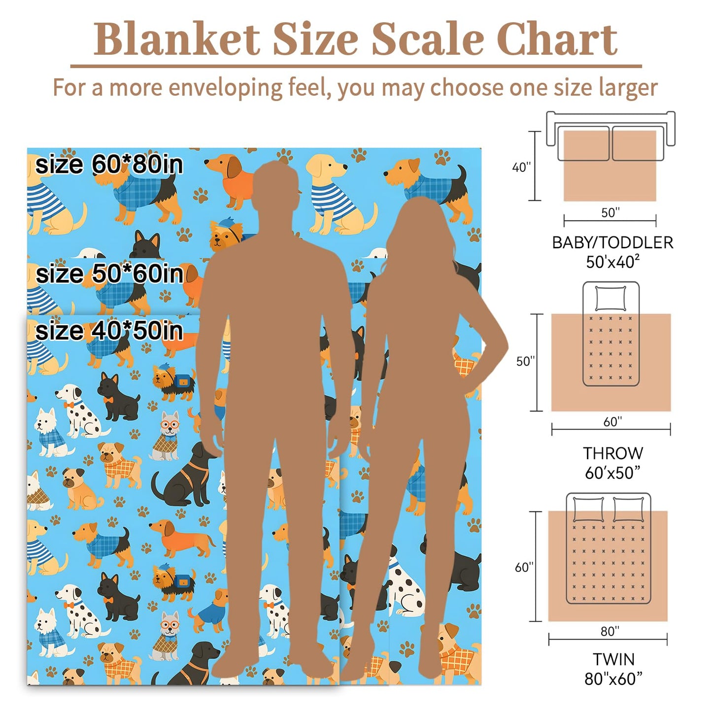 Cute Dog Blanket, Lightweight Cozy Adorable Puppy and Paw Prints Throw Blanket Gifts for Women Girls Kids Pet Lovers, 50×60 Inch Soft Warm Flannel Throws for Bed Decor Travel Couch
