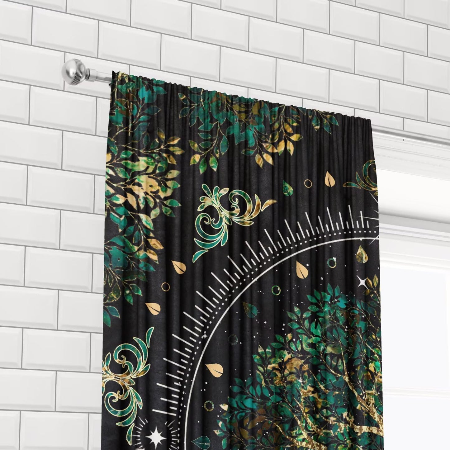 Life Tree Blackout Curtains for Bedroom, Mystic Green Gold Leaves Abstract Floral Pattern Aesthetic Decor Print Windows Treatments, Rod Pocket Drapes for Teen Room, 42 x 45 inch 2 Panels