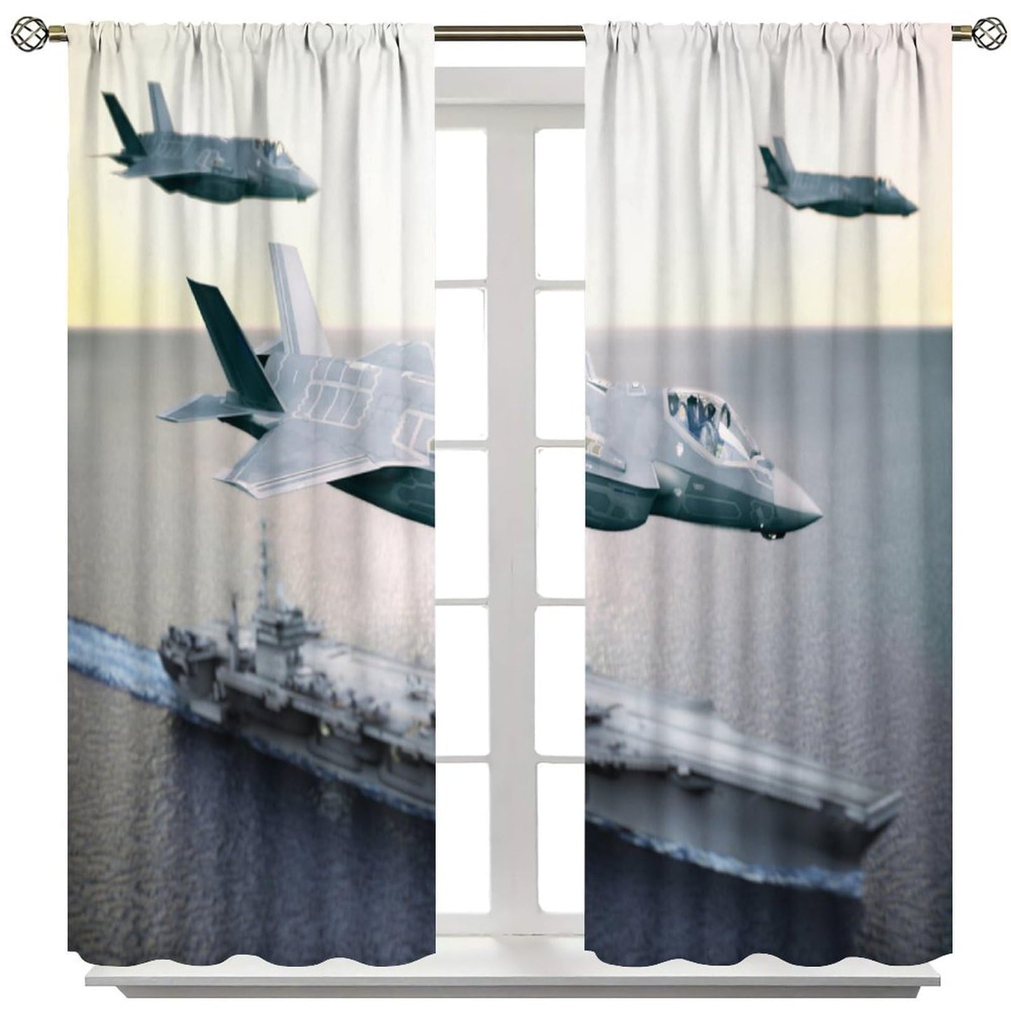 Military Aircraft Carrier Curtains, Maritime Warfare Technology Carrier Fighter Fleet Blackout Windows Treatments, Thermal Insulated Drapes For Kids Boys Adolescents Living Room Bedroom 42x45in
