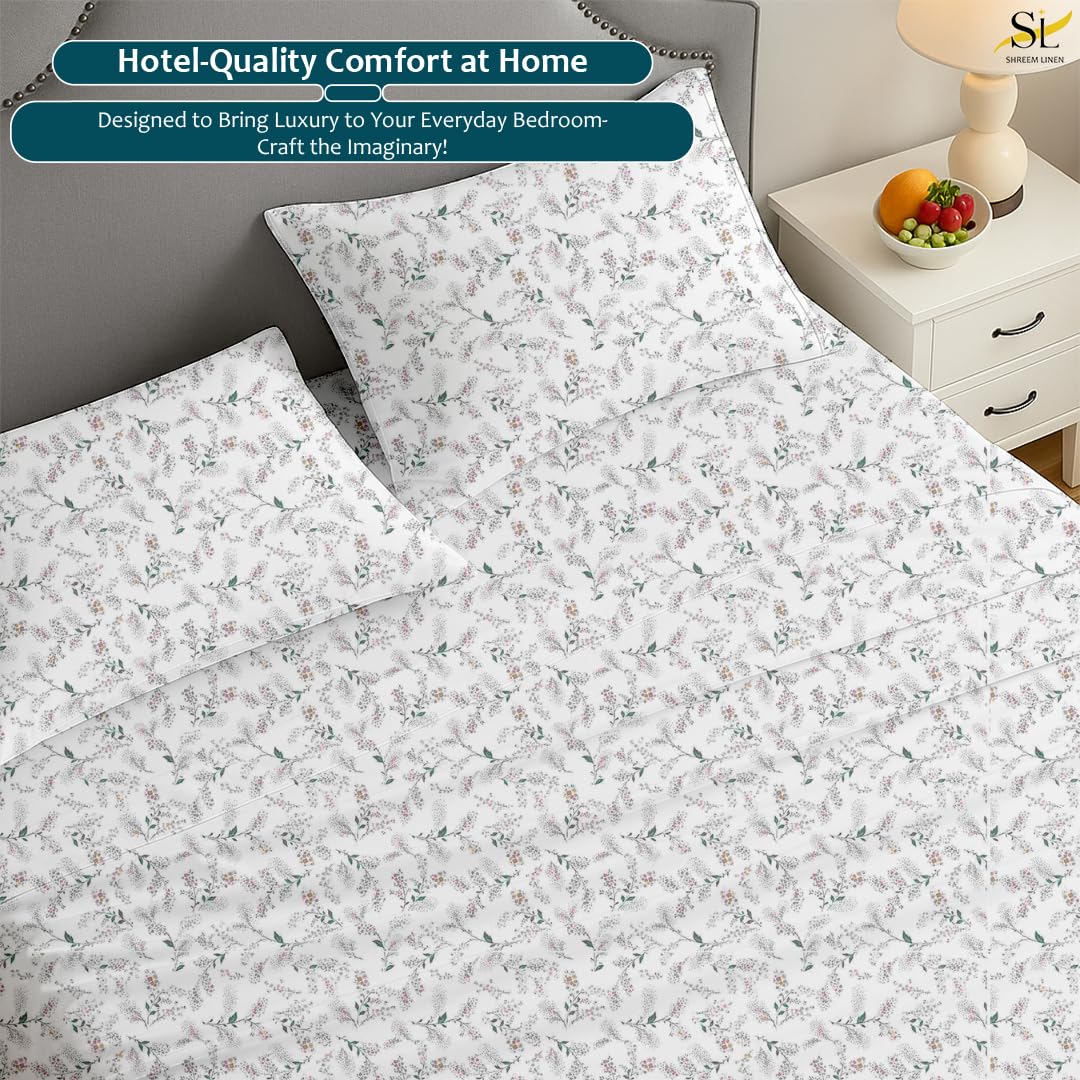 Shreem Linen Queen Sheet Set 4 Piece Bedding, Brushed Microfiber Soft Sheets for Queen Size Bed with Flat, Fitted Sheet, 2 Pillow Cases (CocoLeaf)