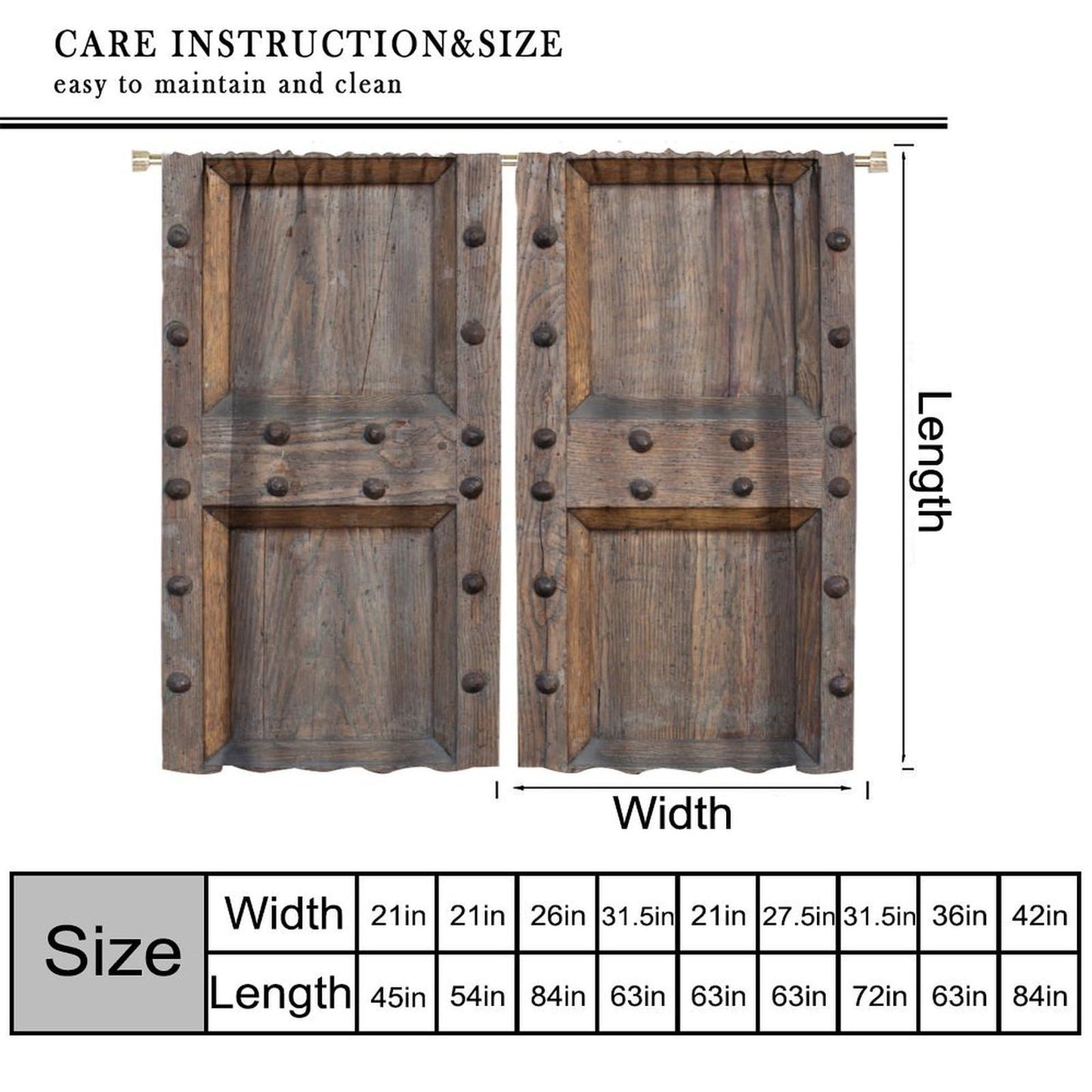Nanacur Vintage Wood Door Curtains, Rustic Wooden Barn Farmhouse Home Rod Pocket Window Treatment for Bedroom Living Room Kitchen Drapes 41" W X 45" L (No Blackout)