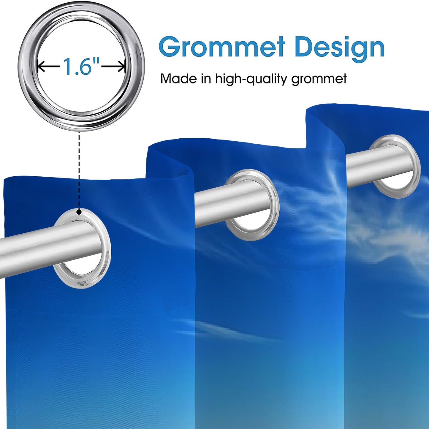 Vast Sky Scenery Blackout Window Curtain, Thick White Clouds 3D Print Curtain 2 Panels, Noise Reducing Darkening Top Grommet Drapes for Bedroom Living Room Kitchen(42" W x 63 "L)