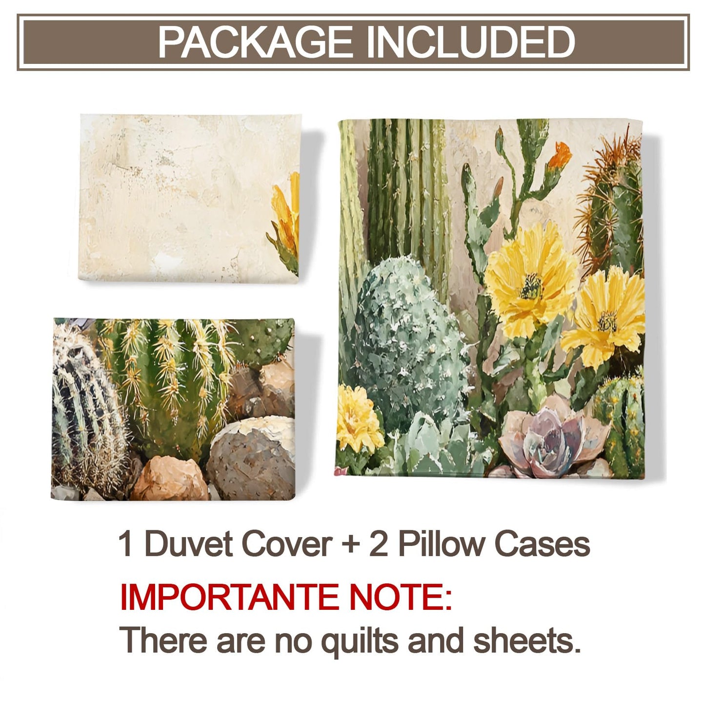 PAISUOQ Plant Bedding, Desert Cactus Duvet Cover Full, Plant Floral Comforter Cover with Zipper Ties, 3 Pieces with 2 Pillowcases, Home Decor & Gifts