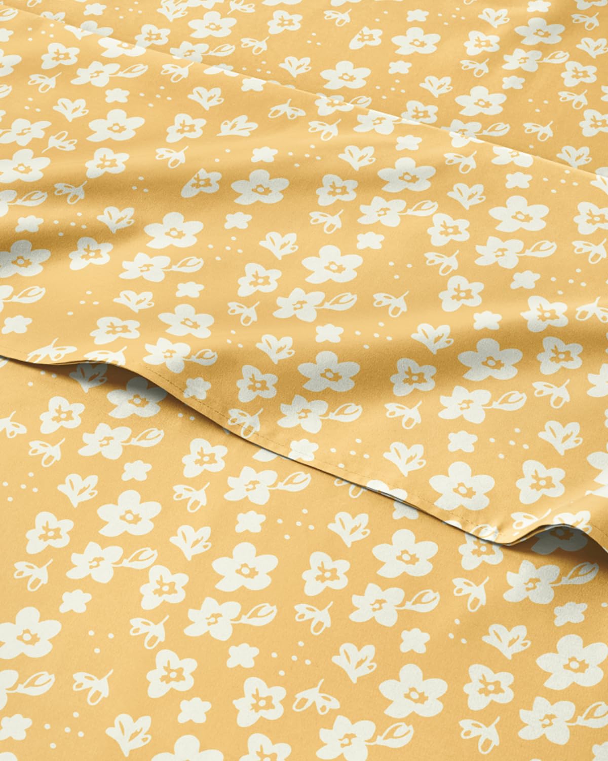 Floral Sheets - Yellow Floral Bed Sheet Set - 1 Flat, 1 Fitted & 2 Pillowcases w/ Deep Pockets - Comfy, Wrinkle & Fade Free - Boho Botanical Bedding - Ultra-Soft, Breathable & Cooling - Full Size Set
