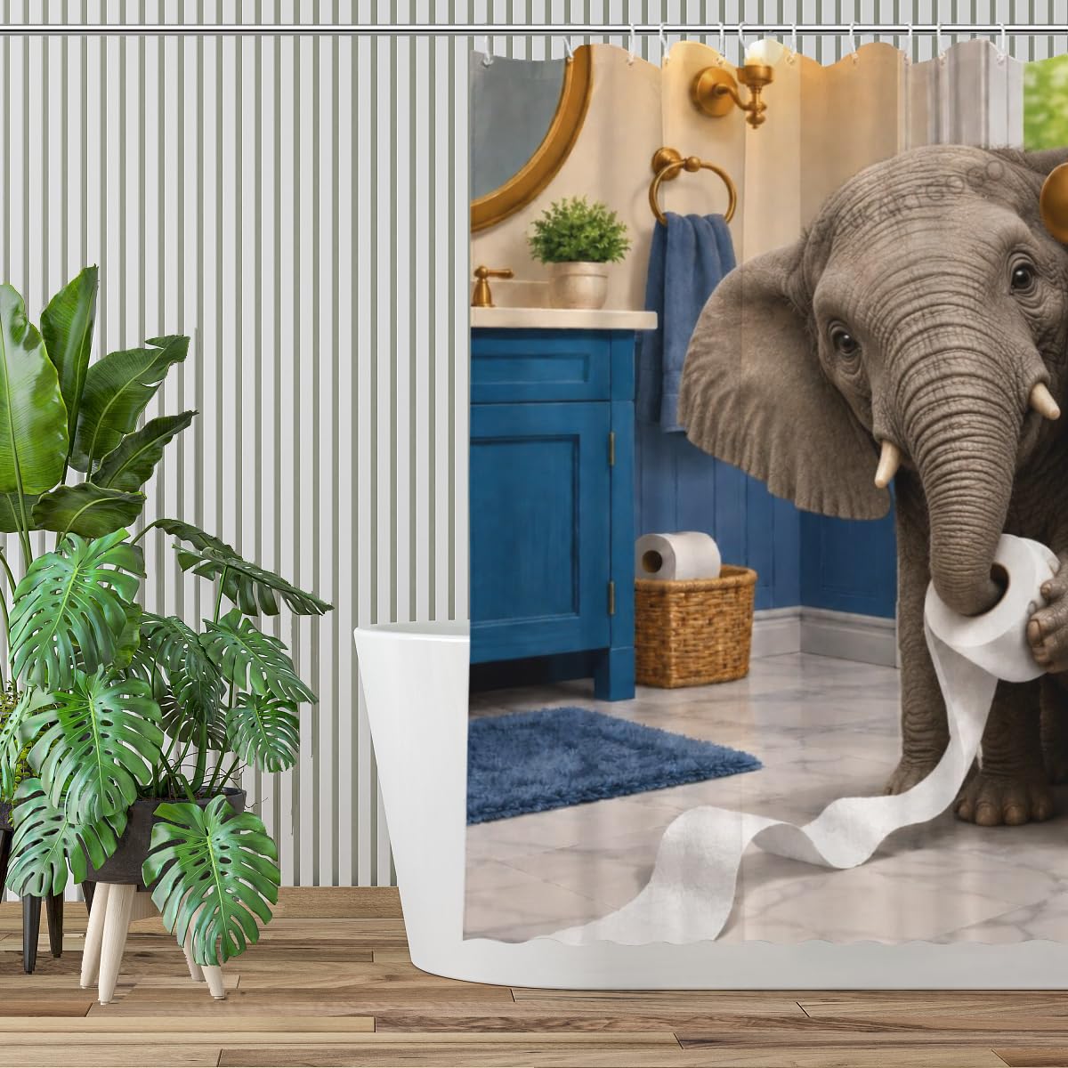 LFINKARTGOGO Funny Elephant Shower Curtain 72x72 with 12 Hooks Humor Pet Animal Print Waterproof Washable Polyester Bath Curtain for Home Hotel Decor