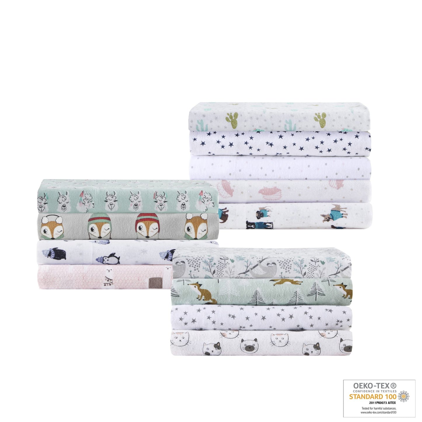 Intelligent Design Cozy Soft 100% Cotton Flannel Print Animals Stars Cute Warm, Ultra Soft Cold Weather Sheet Set Bedding, Full, Seafoam Foxes 4 Piece