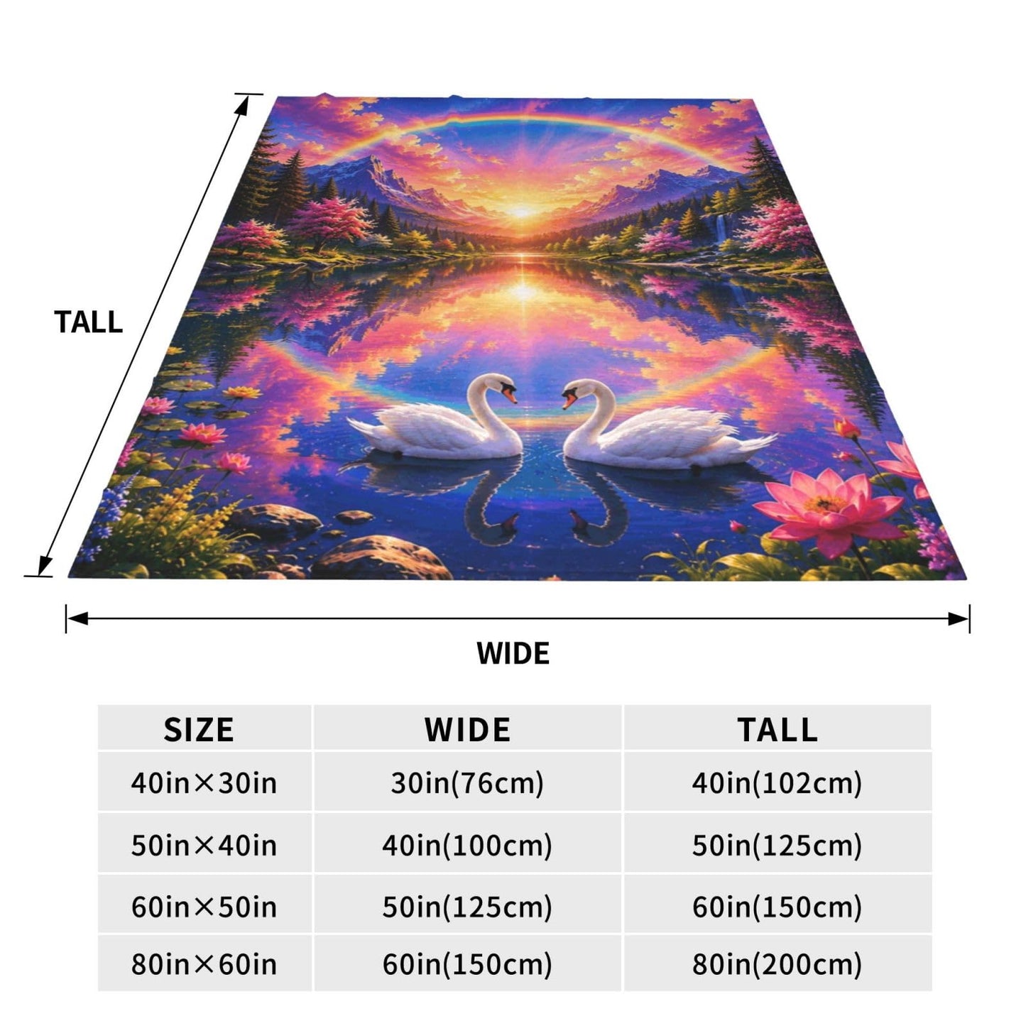 TZJCCMAY Couple Swan Blanket for Kids Women Adults, Fantasy Sunset Lake Throw Blankets, Soft Lightweight Fleece for Bed Sofa Home Living Room Decor, Birthday Gifts, 50x60in