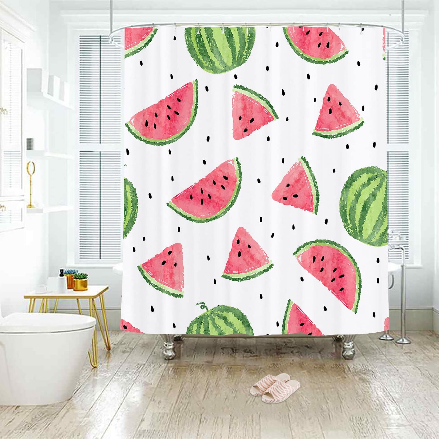 Jagfhhs Watermelon Shower Curtain for Bathroom Summer Time Cartoon Fruit Watermelon Slices Polyester Fabric Waterproof Bath Curtain Shower Curtains Hooks Included 72x72 inch