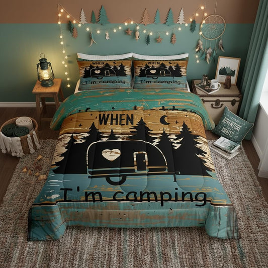 Rustic Farmhouse Comforter Set 3Pcs,Happy Camping Theme Bedding Set Queen Size for Kids Girls Boys Bedroom Decor,Western Camper Car Quilt Set Vintage Old Barn Door Print Duvet Insert,2 Pillowcases