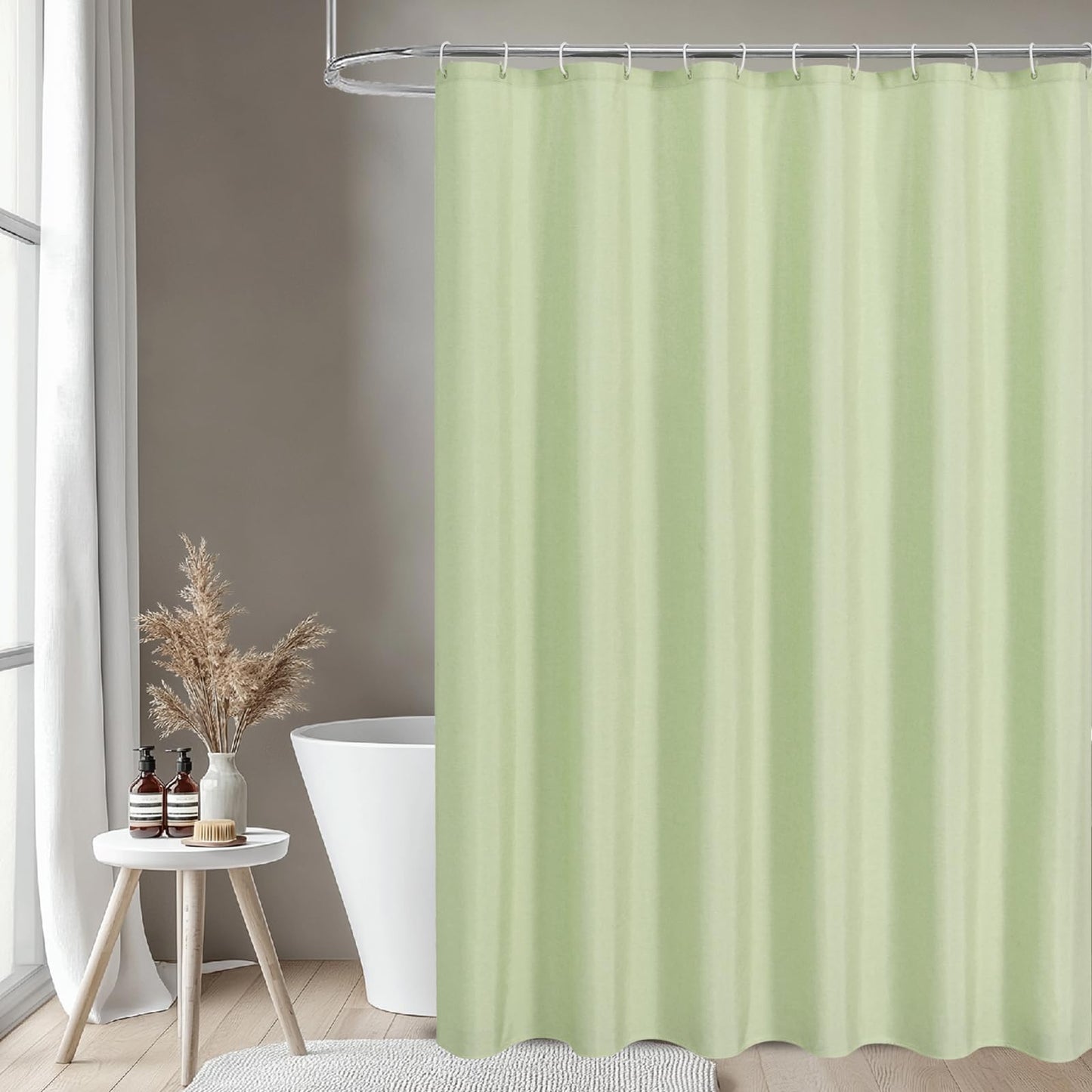 THAIGEE 2-in-1 Waterproof Long Fabric Shower Curtain,No Separate Liner Needed,Linen Textured,78 Inch Effortless Cleaning & Washable Bathroom Shower Curtain Set with 12 Plastic Hooks,72"x78",Green