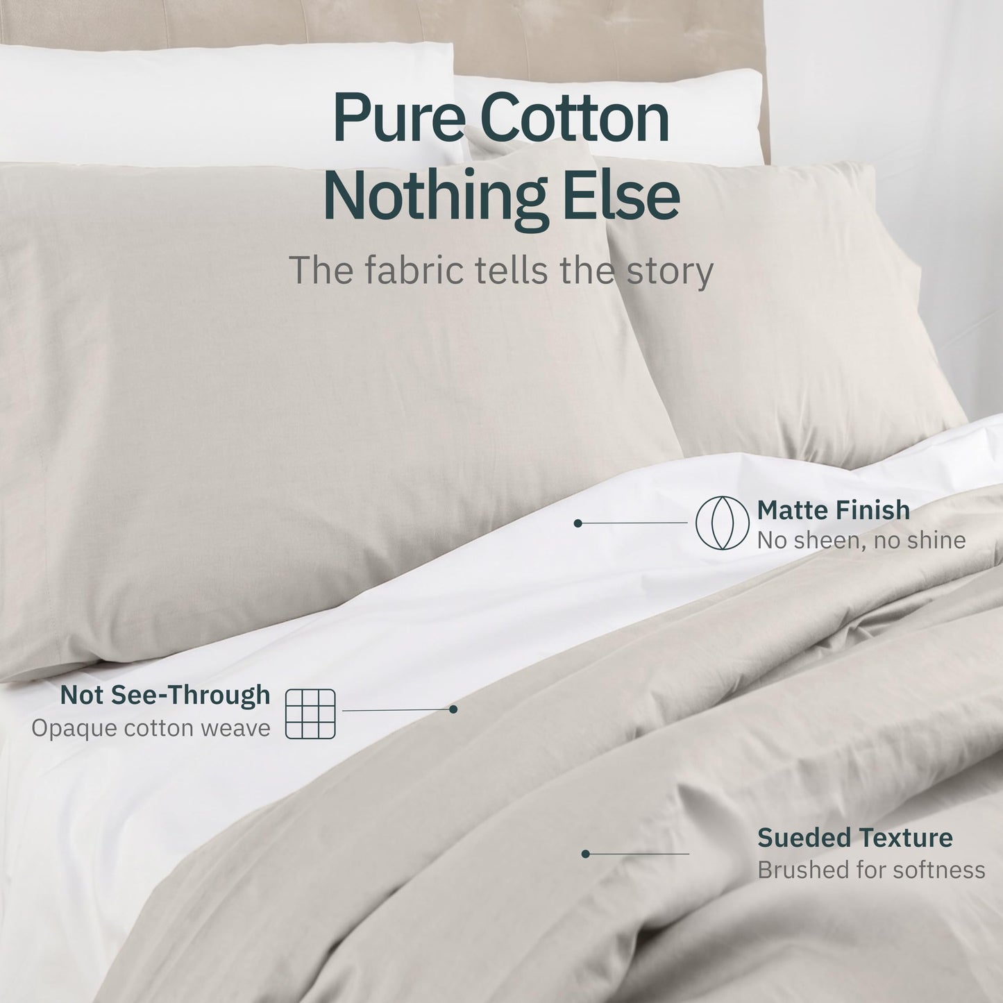 Super Soft Queen Sheet Set 100% Cotton - 4 Pcs - Durable Sheets, Deep Pockets, Easy Fit, Lightweight & Breathable, Suitable For Hot Sleepers & All Seasons, Minimal Wrinkles - Beige