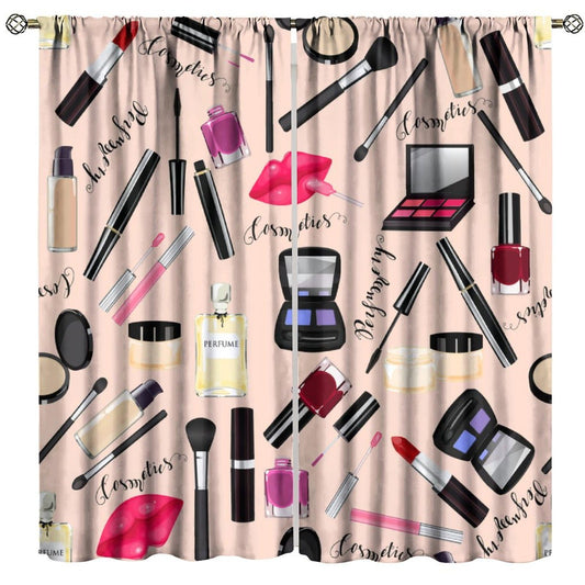 Nanacur Fashion Makeup Curtains, Women Girls Cosmetic Lipstick Red Lip Sweet Romantic Window Treatments Drapes, for Living Room Bedroom 42" W X 45" L (Decorative)