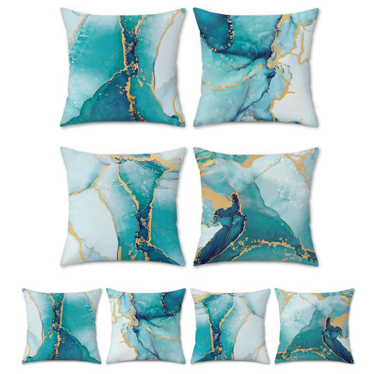 Bonhause Turquoise Marble Throw Pillow Covers 18x18 Inch Set of 4 Two-Sided Teal Gold Abstract Art Modern Decorative Pillows Case Soft Velvet Outdoor Cushion Covers for Couch Sofa Bed Home Decor