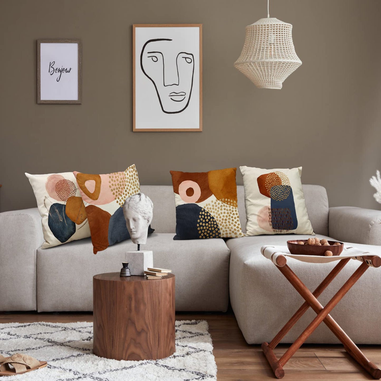 Jartinle Burnt Orange Abstract Throw Pillow Covers 18x18 Set of 4 Mid Century Modern Geometric Minimalist Decorative Pillow Covers for Couch Home Decor