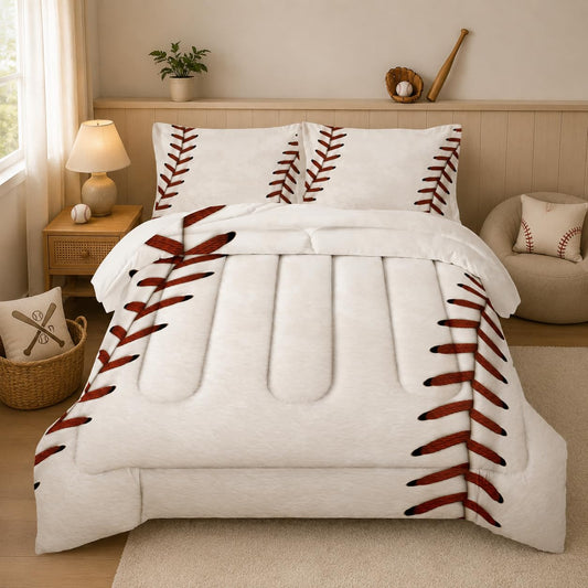 Nttopship Baseball Comforter Set,Kids Baseball Bedding 3PCS Twin Size for Boys Kids Teens Sports Bedroom Decor,3D Baseball Room Decor,Soft and Lightweight Comforter Set with 2 Pillowcases