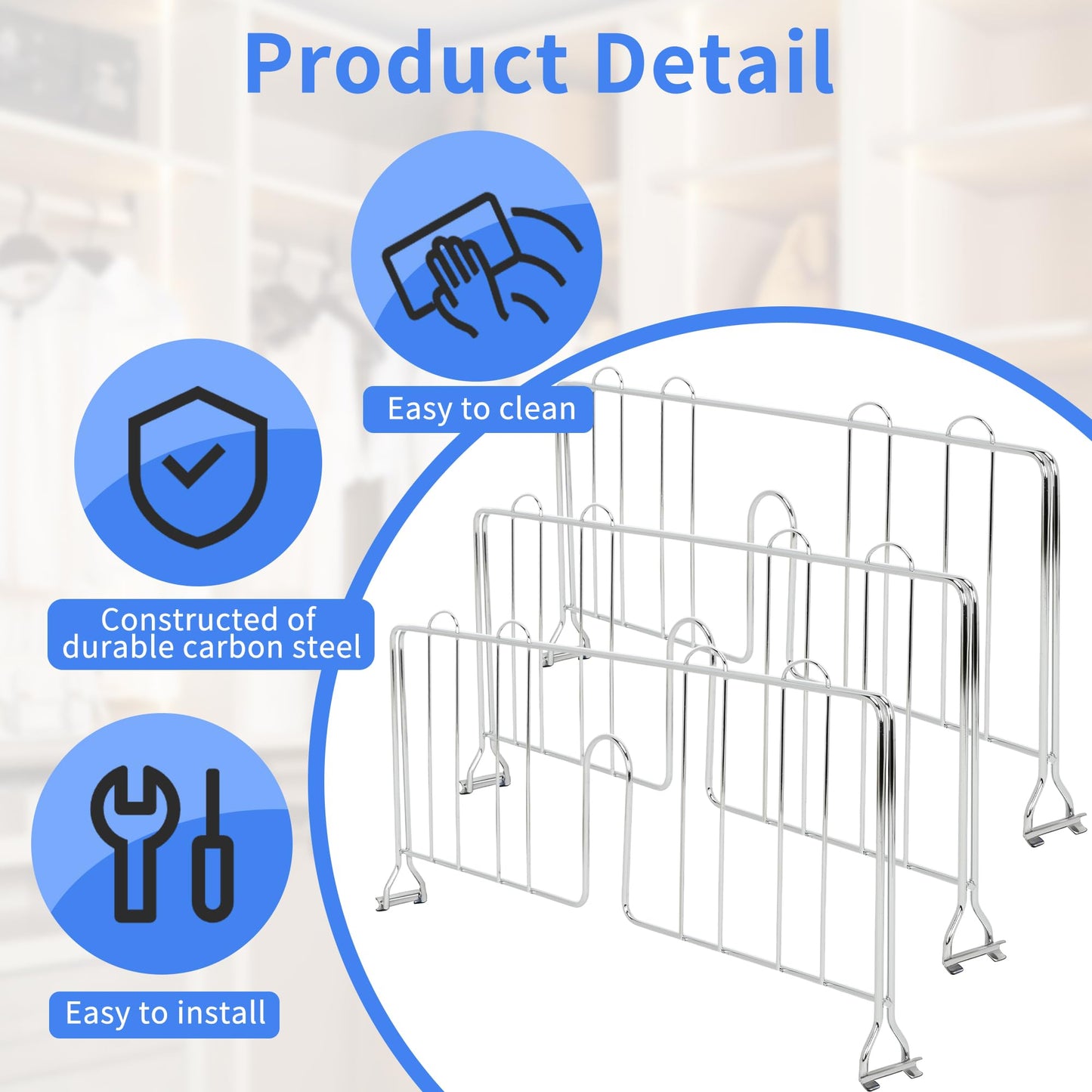 awagas 6 Pack 18" W Wire Shelf Dividers, No Tool Chrome Plated Steel Shelf Separators for Wire Shelving, Organizers for Garage, Kitchen, Pantry, Office, Warehouse Storage
