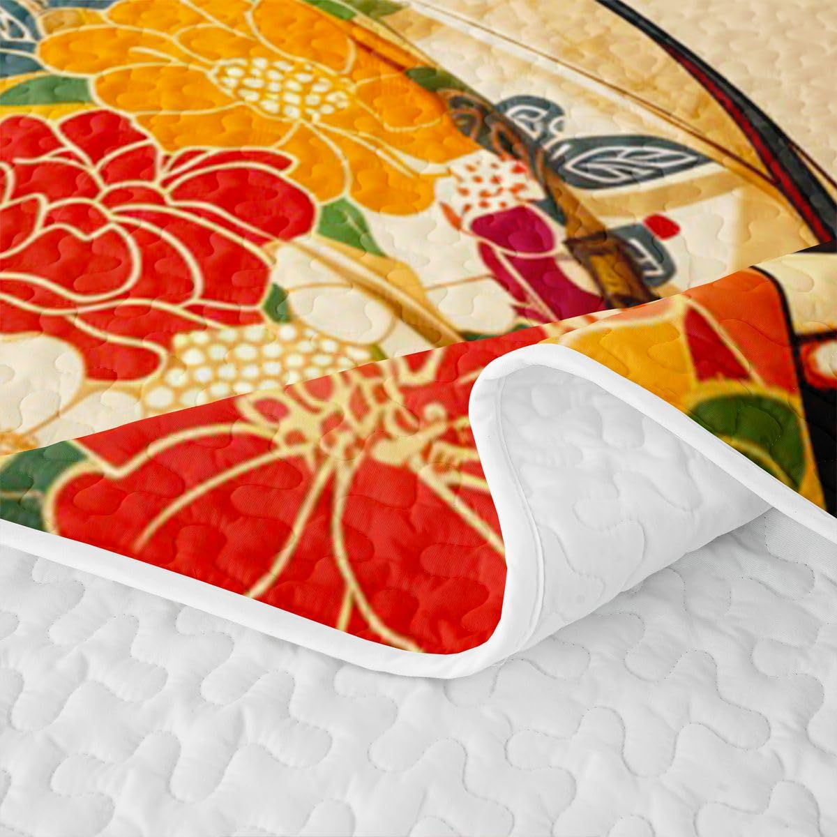 Erosebridal Japan Geisha Quilt Twin Size - Japanese Girl Bedspread Traditional Japanese Bed Coverlet with 1 Pillowcase